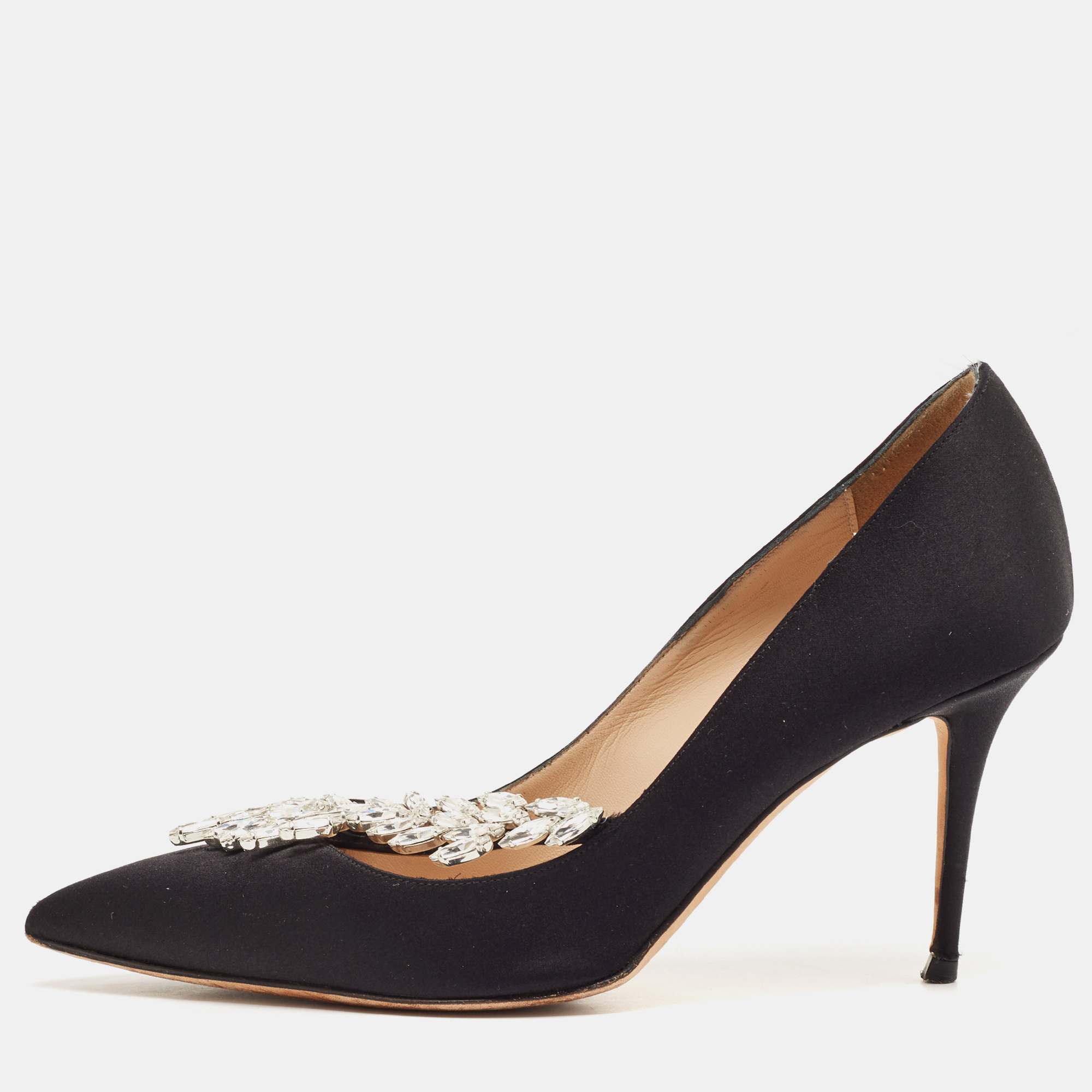 

Manolo Blahnik Black Satin Nadira Pumps Size