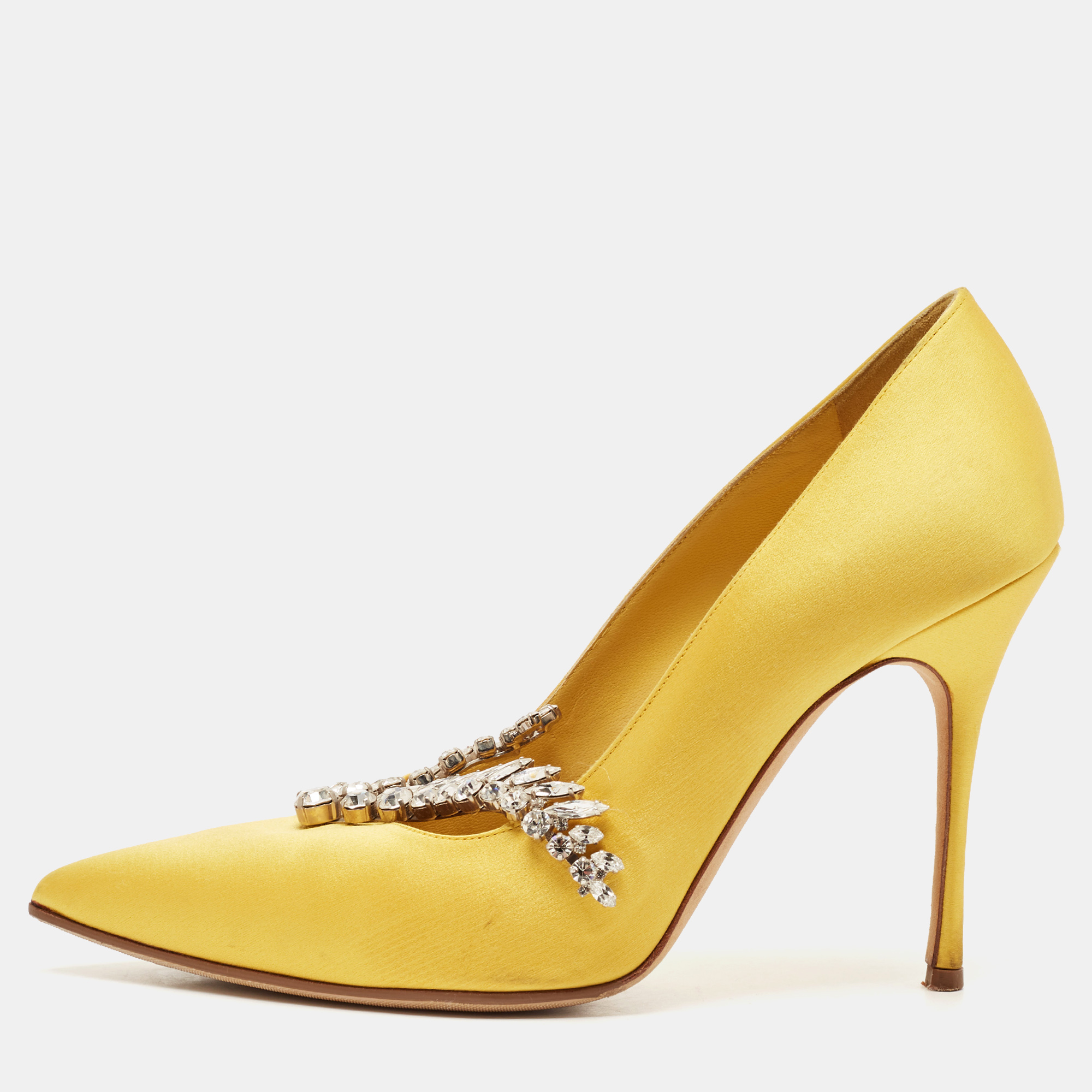 

Manolo Blahnik Yellow Satin Nadira Pumps Size