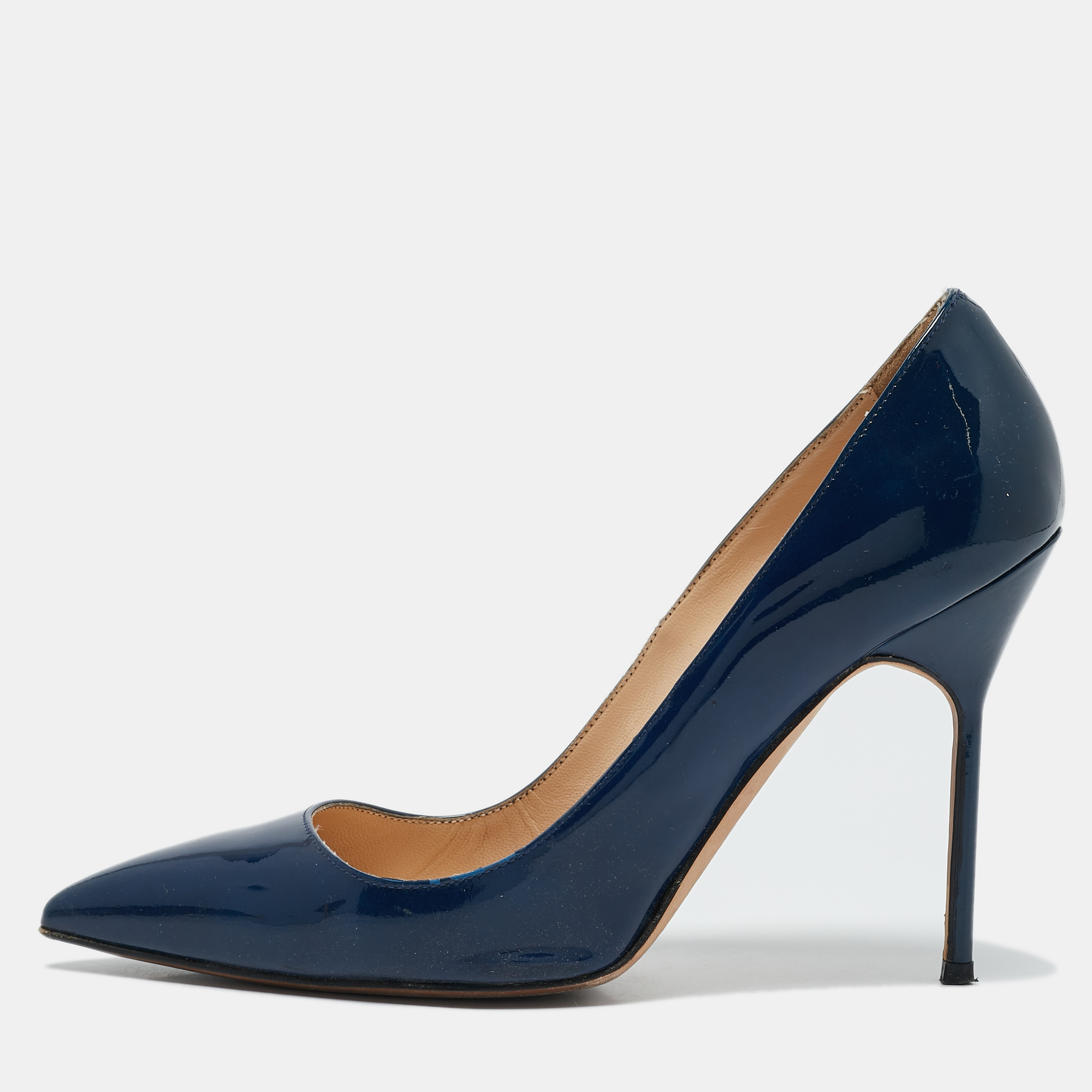 

Manolo Blahnik Navy Blue Patent Leather BB Pumps Size