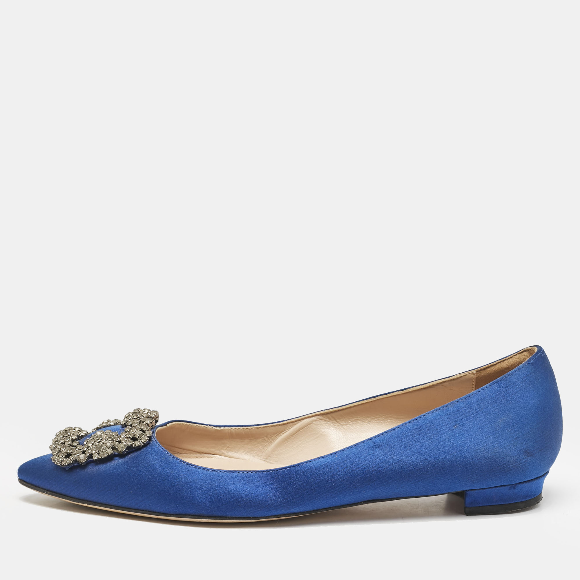 

Manolo Blahnik Navy Blue Satin Hangisi Ballet Flats Size