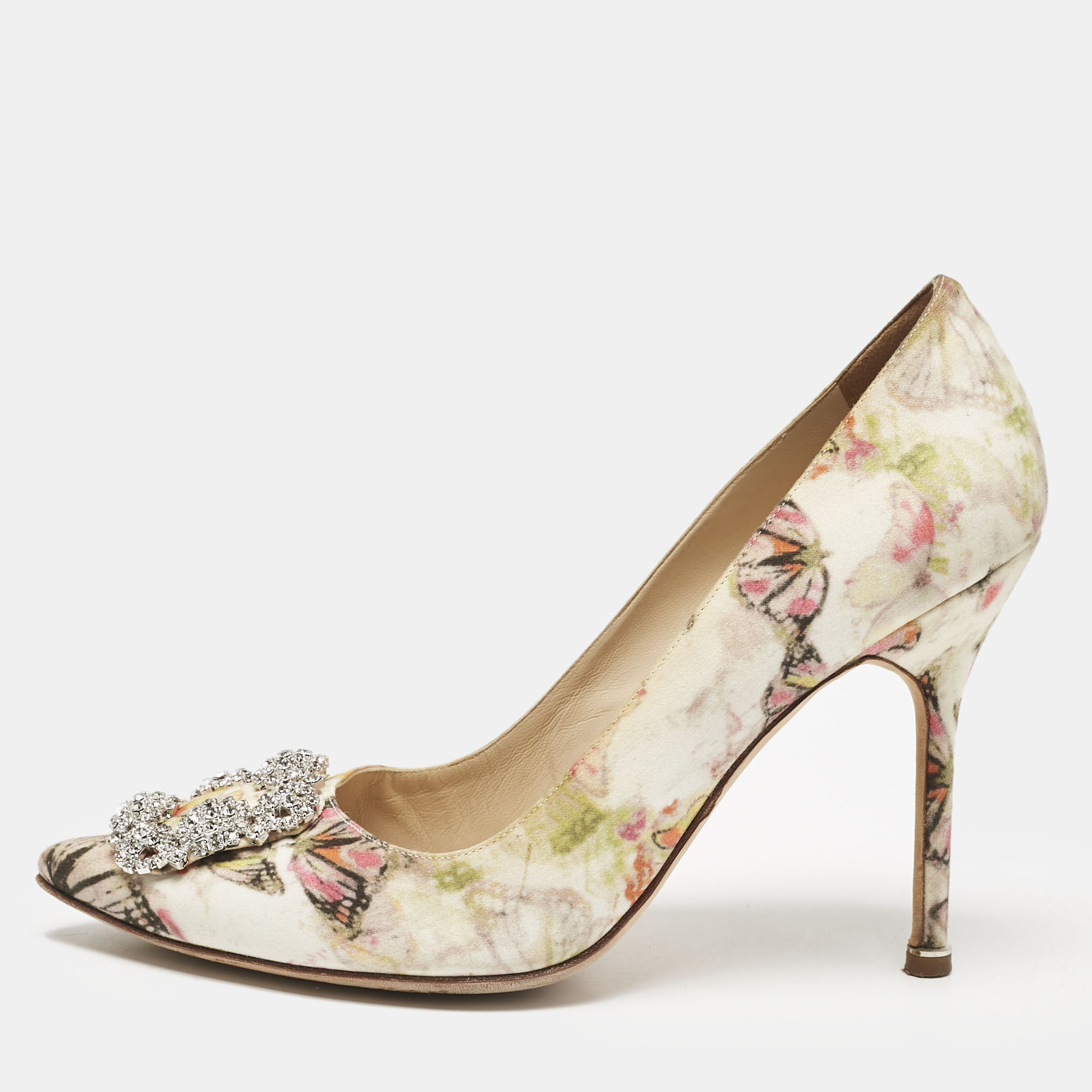 

Manolo Blahnik Multicolor Butterfly Print Satin Hangisi Pumps Size