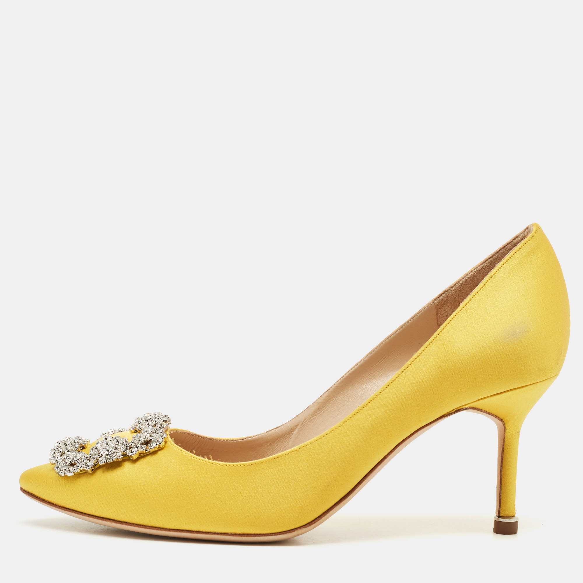 

Manolo Blahnik Yellow Satin Hangisi Pumps Size
