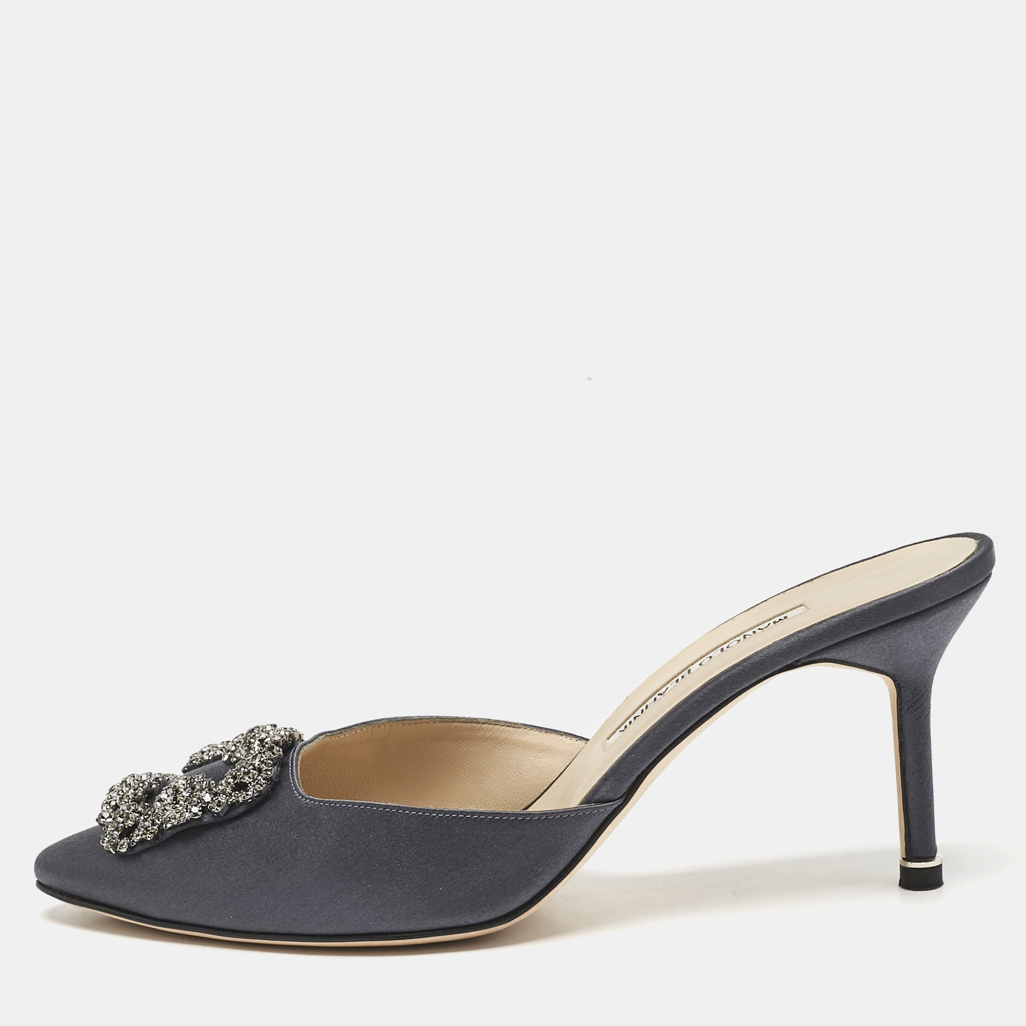 

Manolo Blahnik Grey Satin Hangisi Pointed-Toe Mules Size