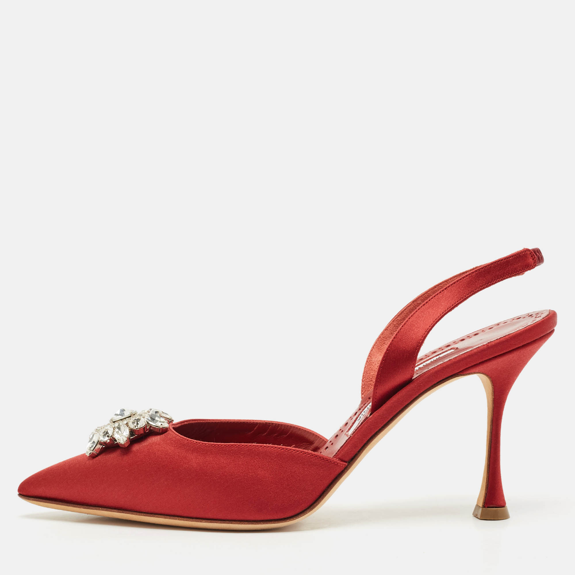 

Manolo Blahnik Burgundy Satin Cassinasli Pumps Size