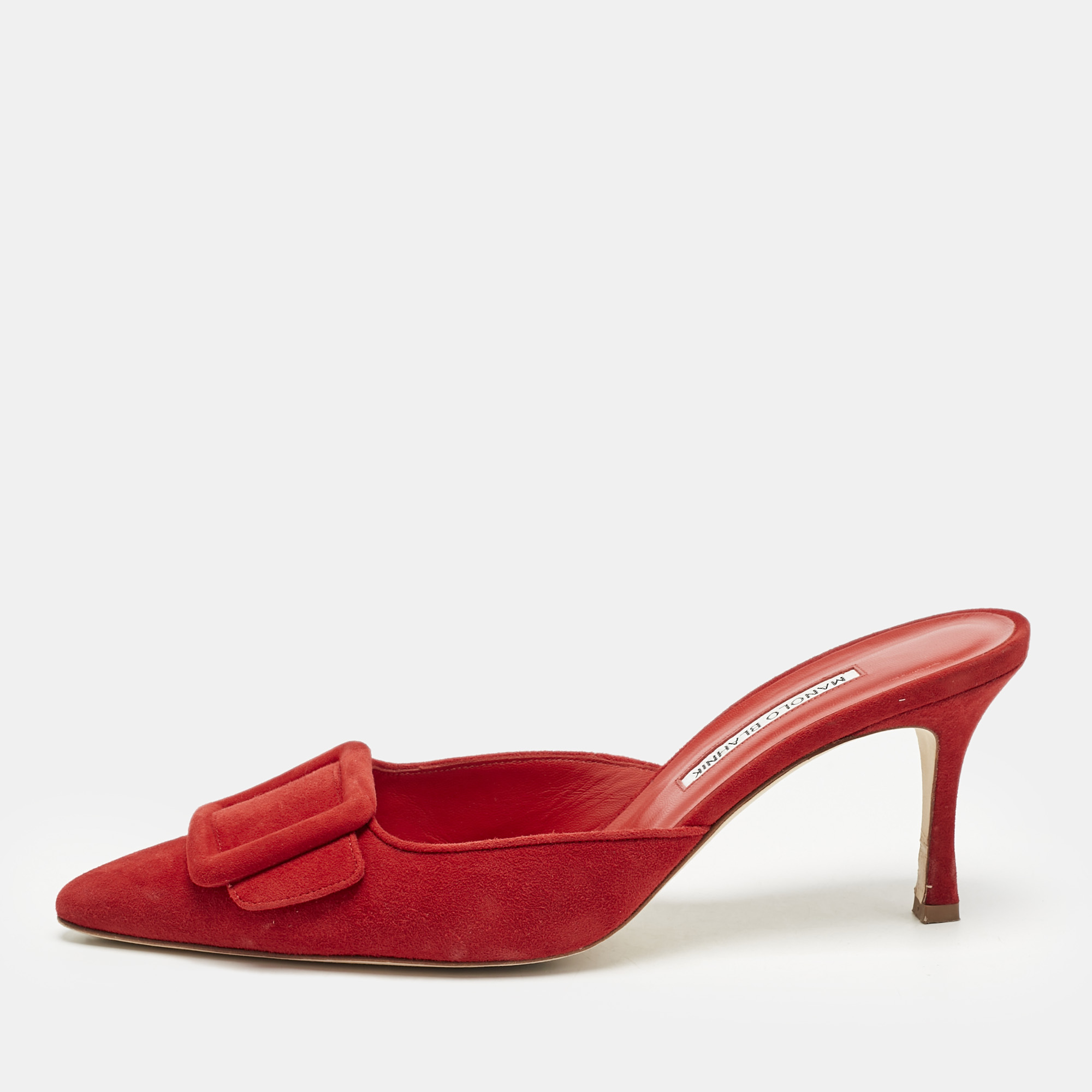 

Manolo Blahnik Red Suede Maysale Pointed Toe Mules Size