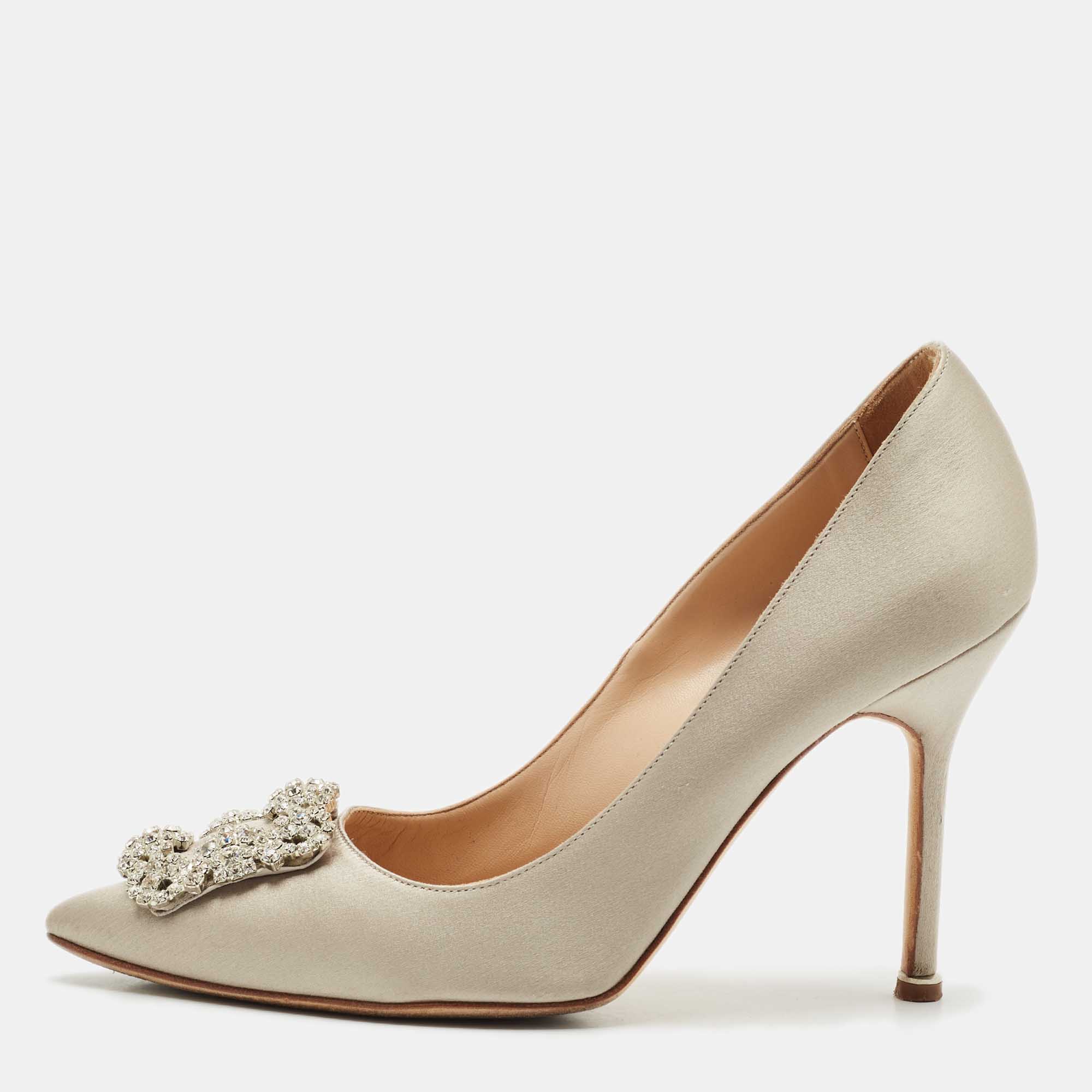 

Manolo Blahnik Grey Lurex Fabric Hangisi Pumps Size