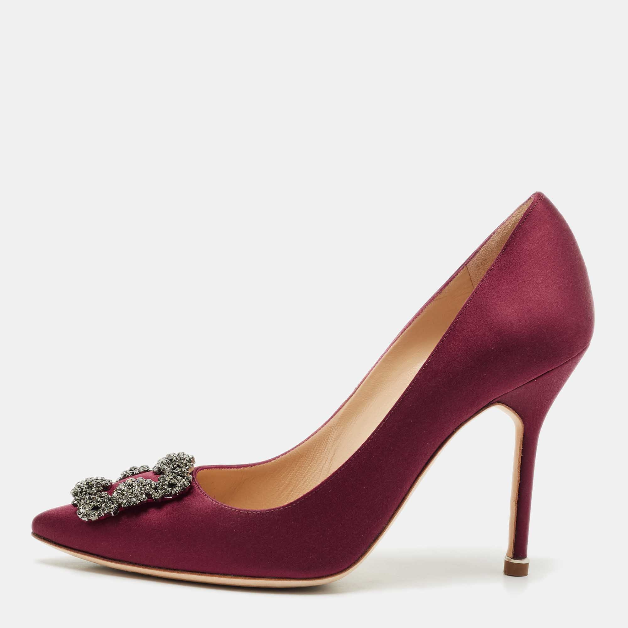 

Manolo Blahnik Burgundy Satin Hangisi Pumps Size
