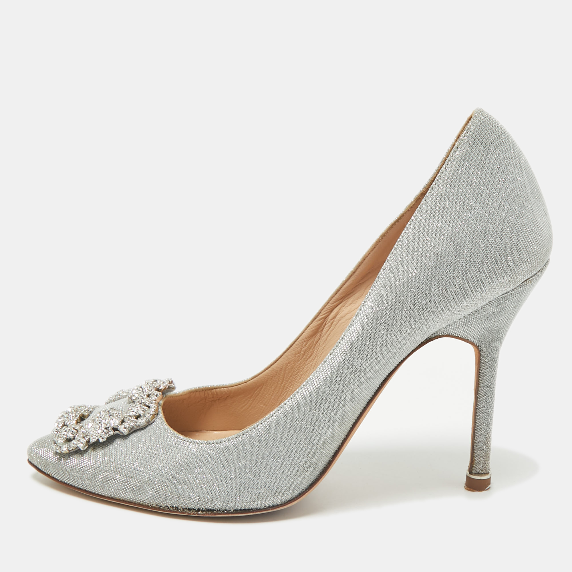 

Manolo Blahnik Silver Lurex Fabric Hangisi Pumps Size