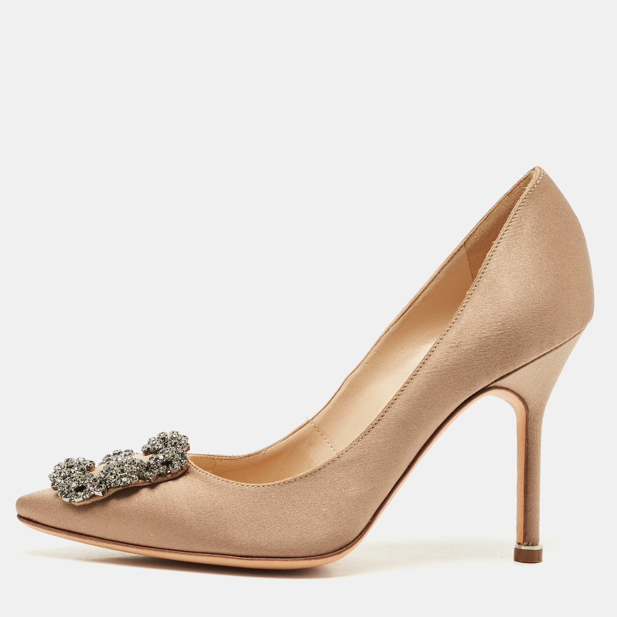 

Manolo Blahnik Bronze Satin Hangisi Pumps Size, Brown