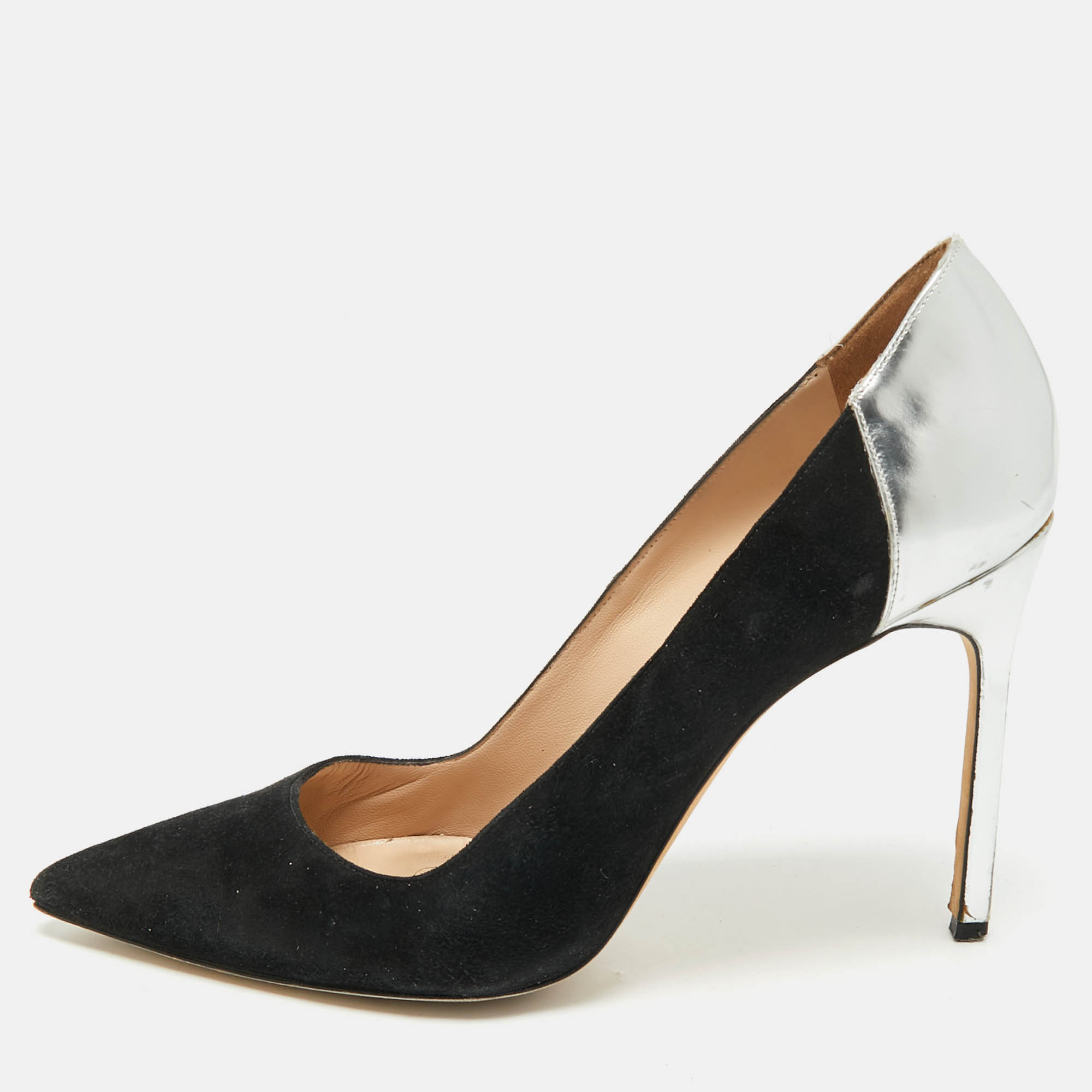 

Manolo Blahnik Silver/Black Leather and Suede Osmana Pointed Toe Pumps Size, Multicolor
