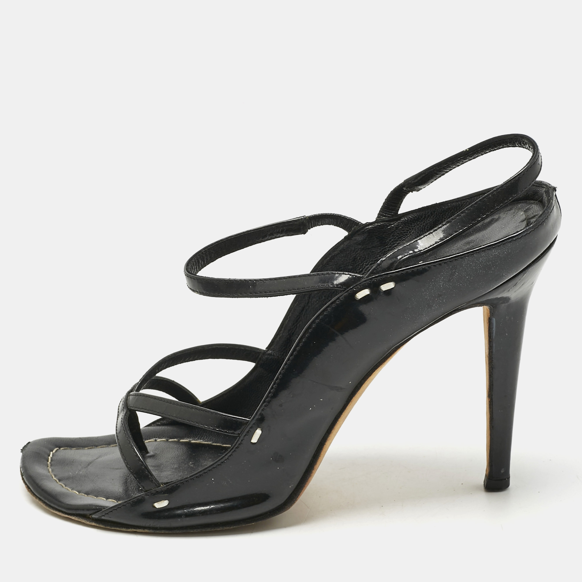 Pre-owned Manolo Blahnik Black Mesh And Leather Slingback Sandals Size 37.5