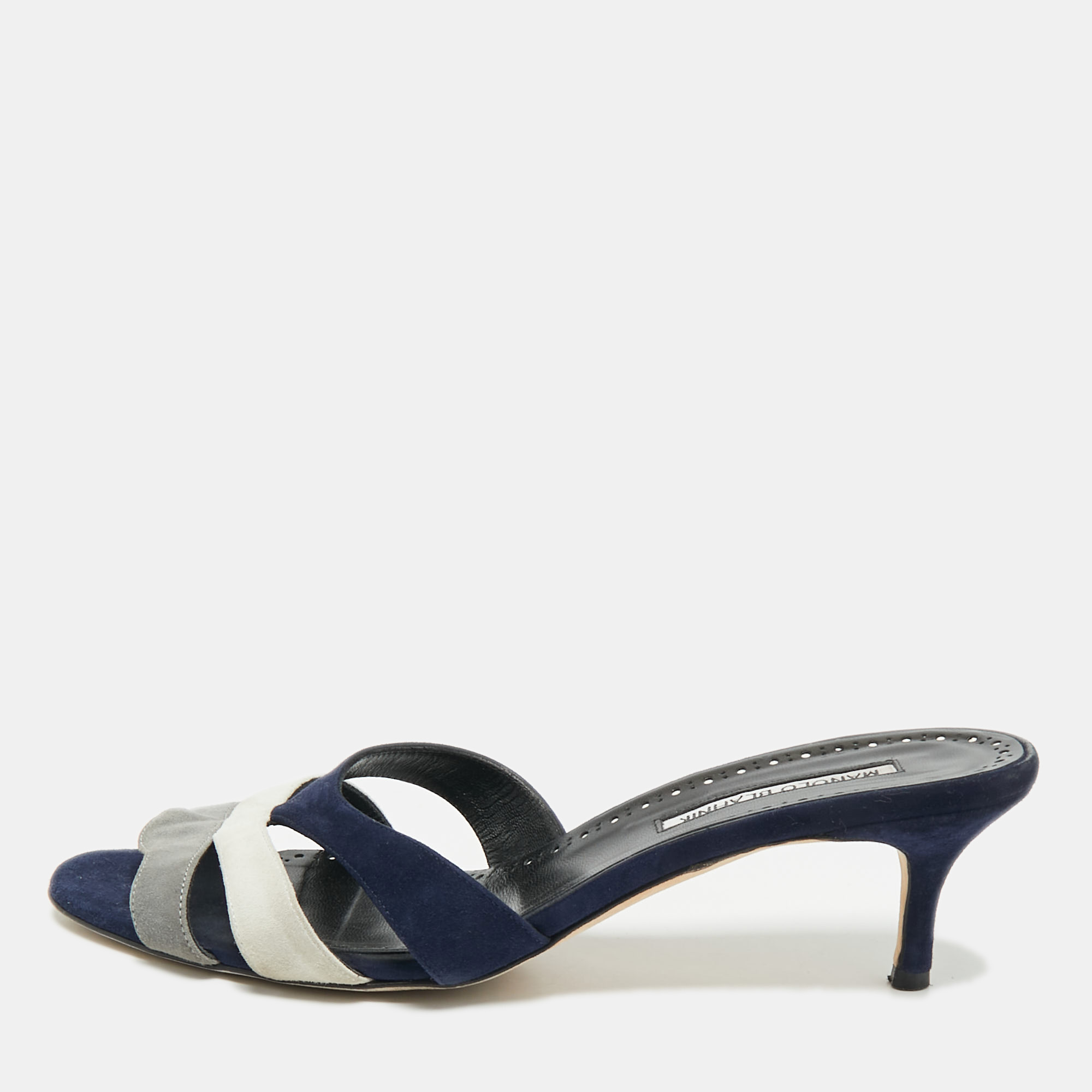 Pre-owned Manolo Blahnik Tri Color Suede Slide Sandals Size 40 In Multi