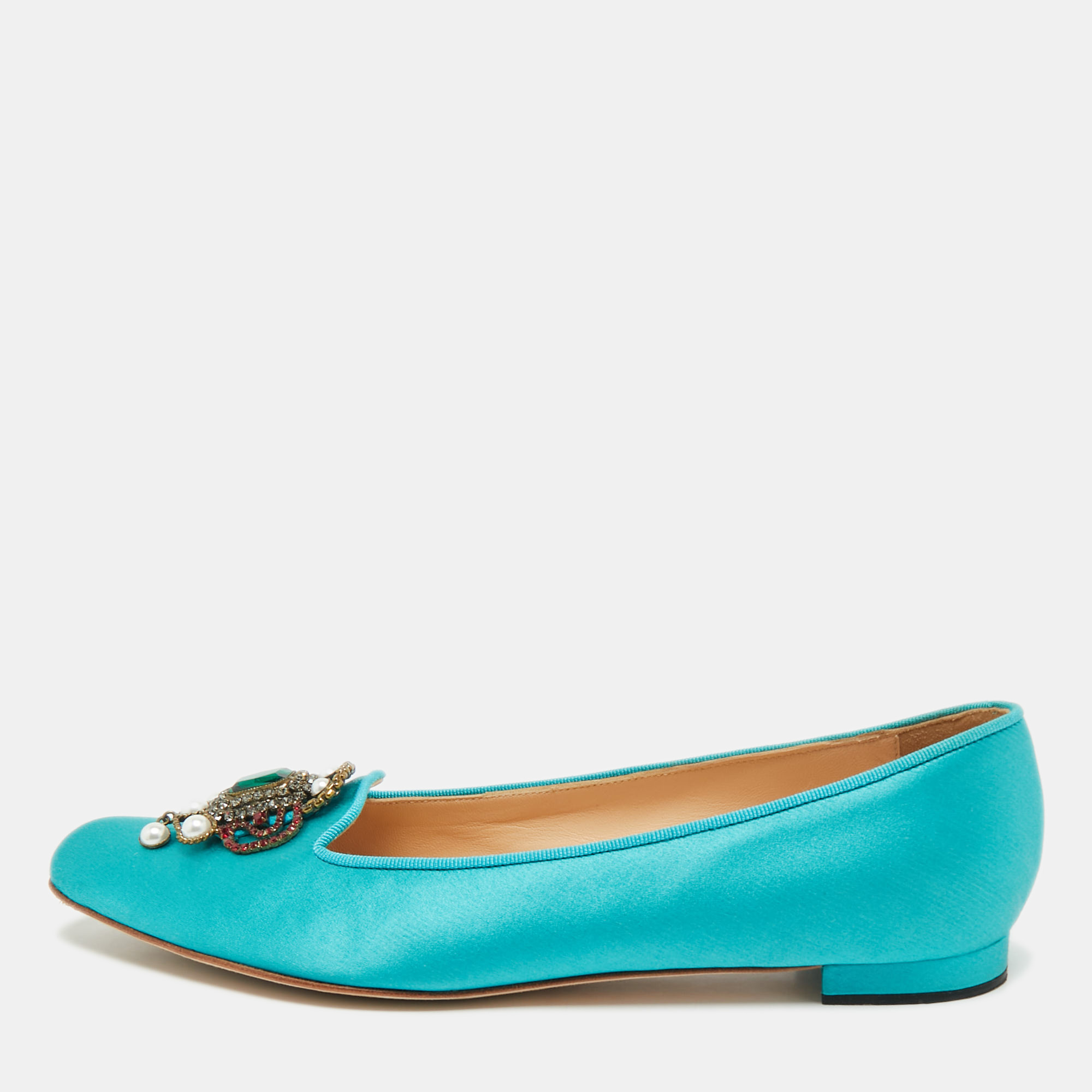 

Manolo Blahnik Teal Satin Eufrasia Ballet Flats Size, Green