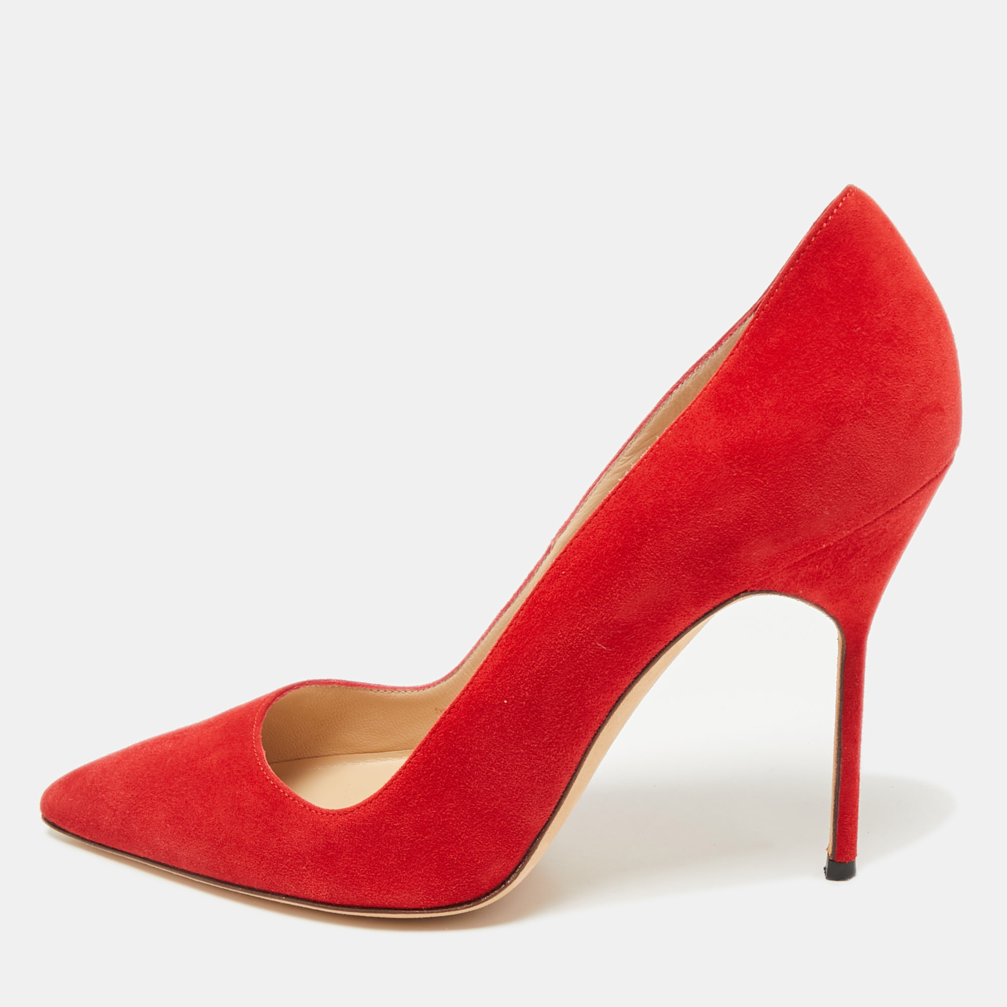 

Manolo Blahnik Red Suede BB Pointed Toe Pumps Size