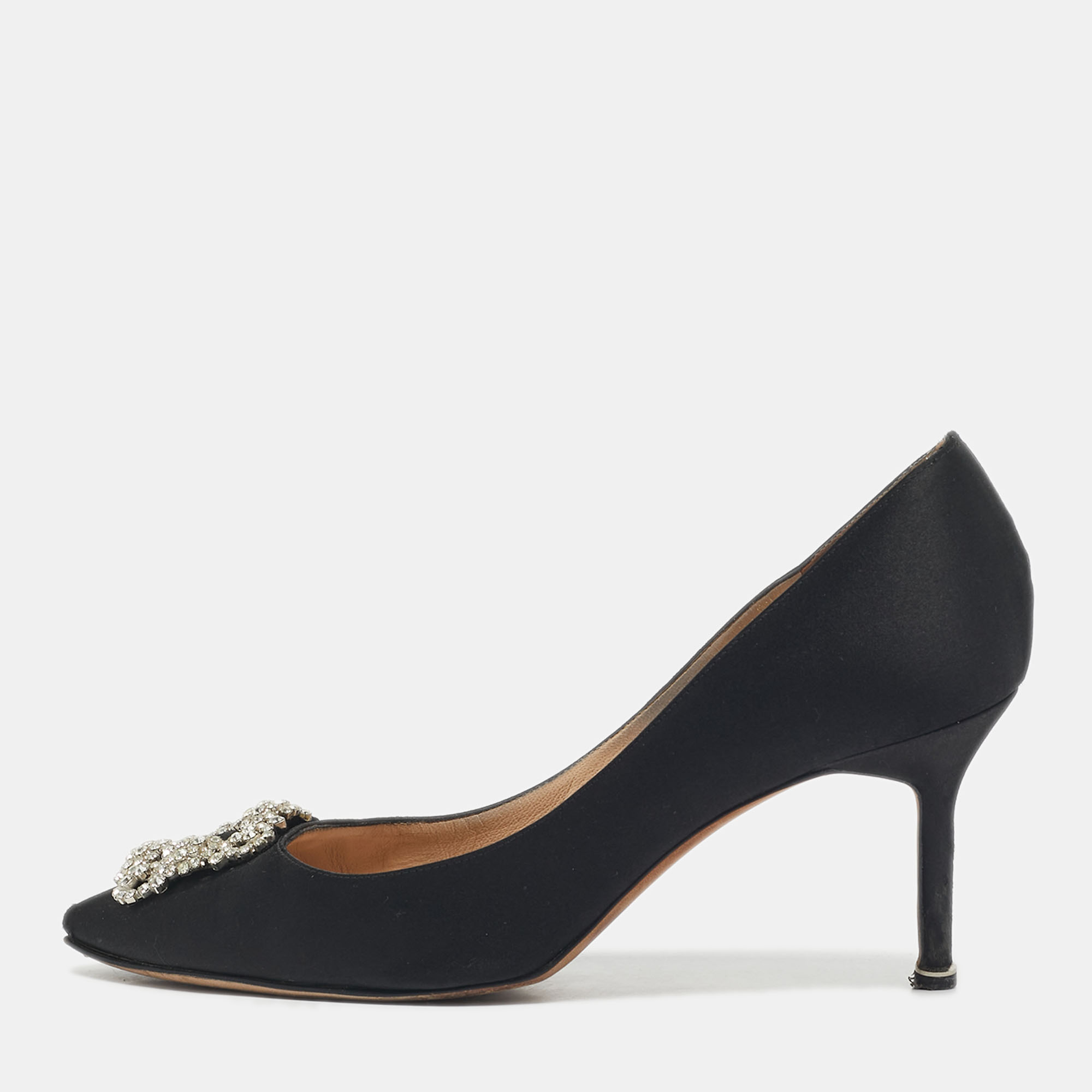 

Manolo Blahnik Black Satin Hangisi Pumps Size