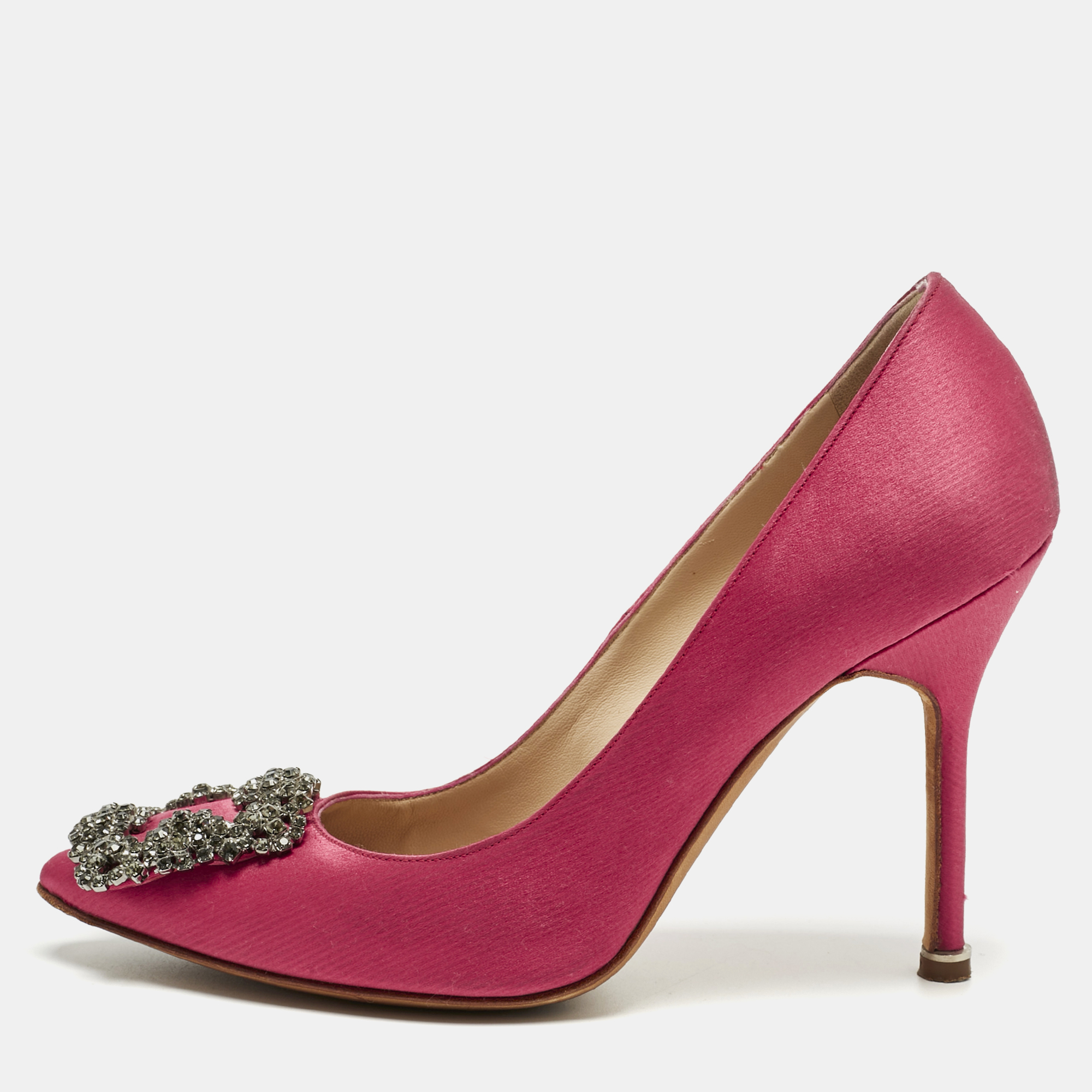 Pre-owned Manolo Blahnik Pink Satin Hangisi Pumps Size 36