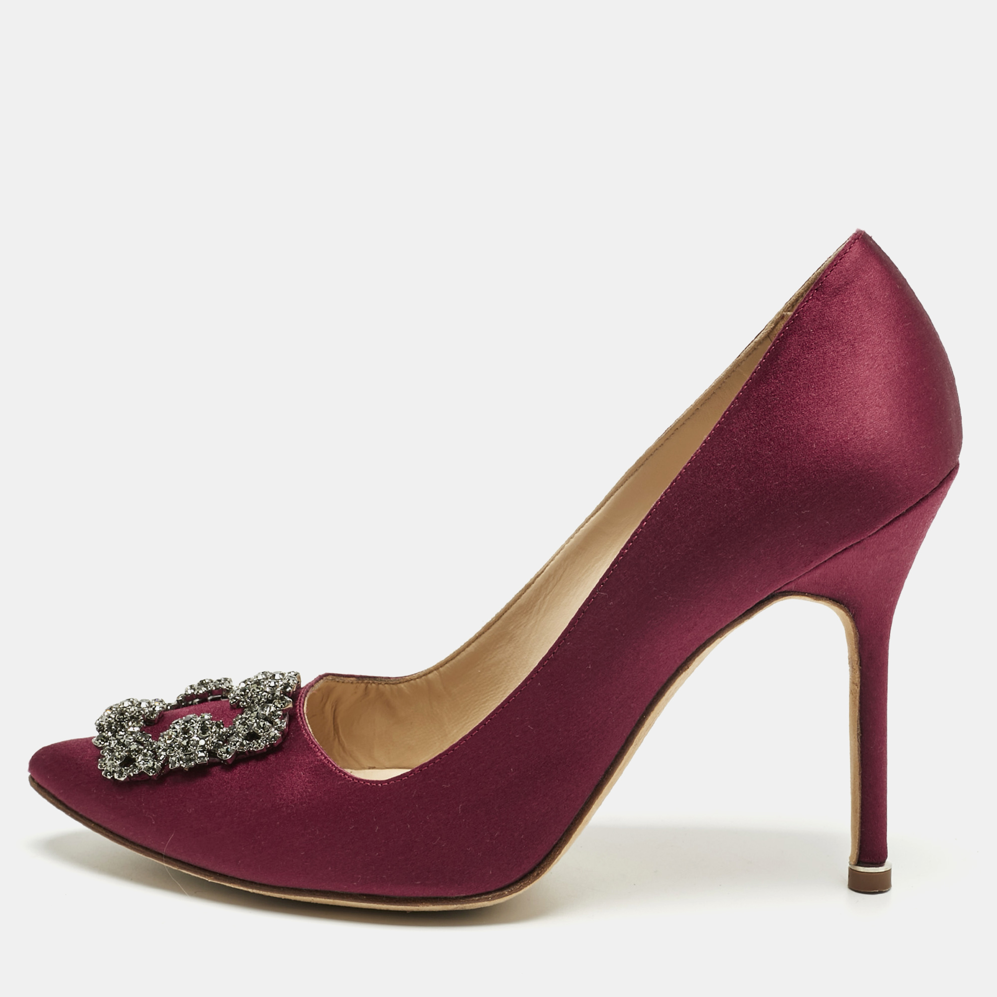 

Manolo Blahnik Burgundy Satin Hangisi Pumps Size