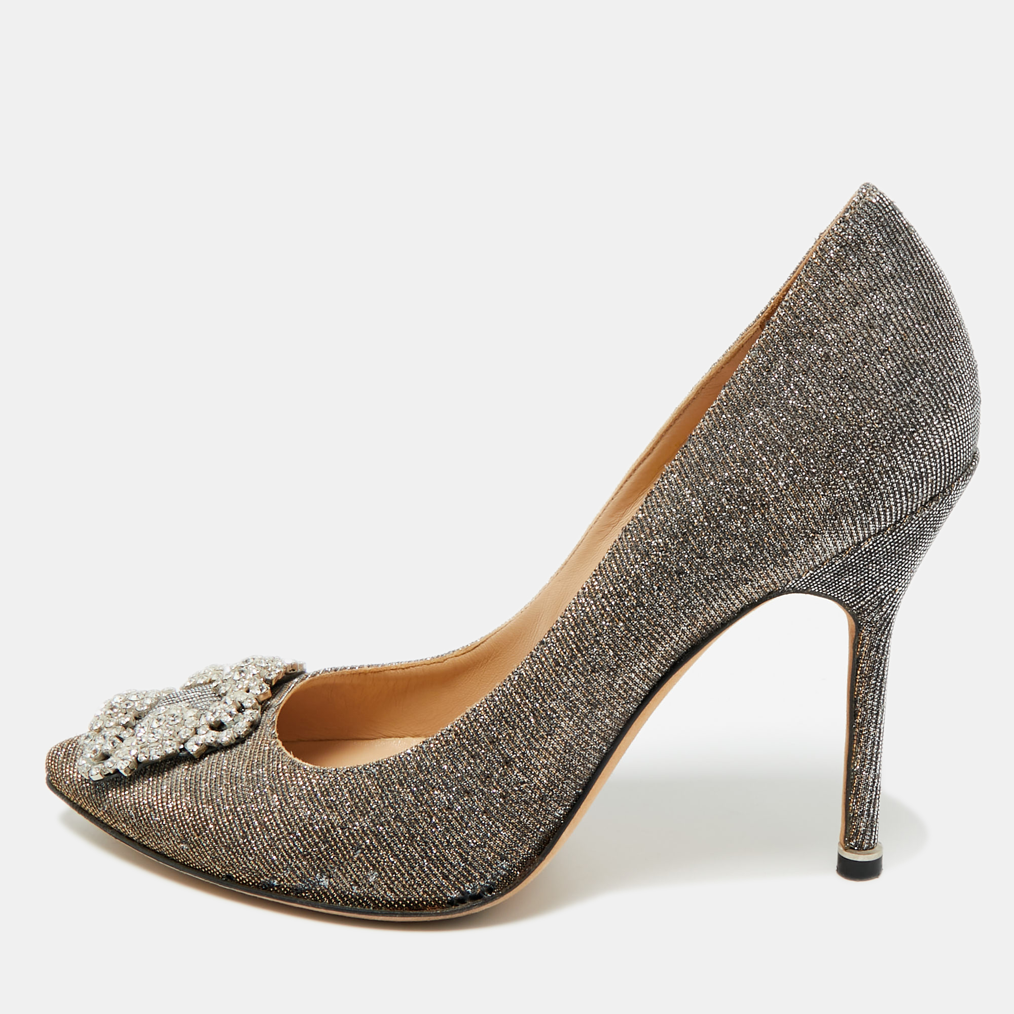 

Manolo Blahnik Gold Metallic Lurex Fabric Hangisi Pumps Size