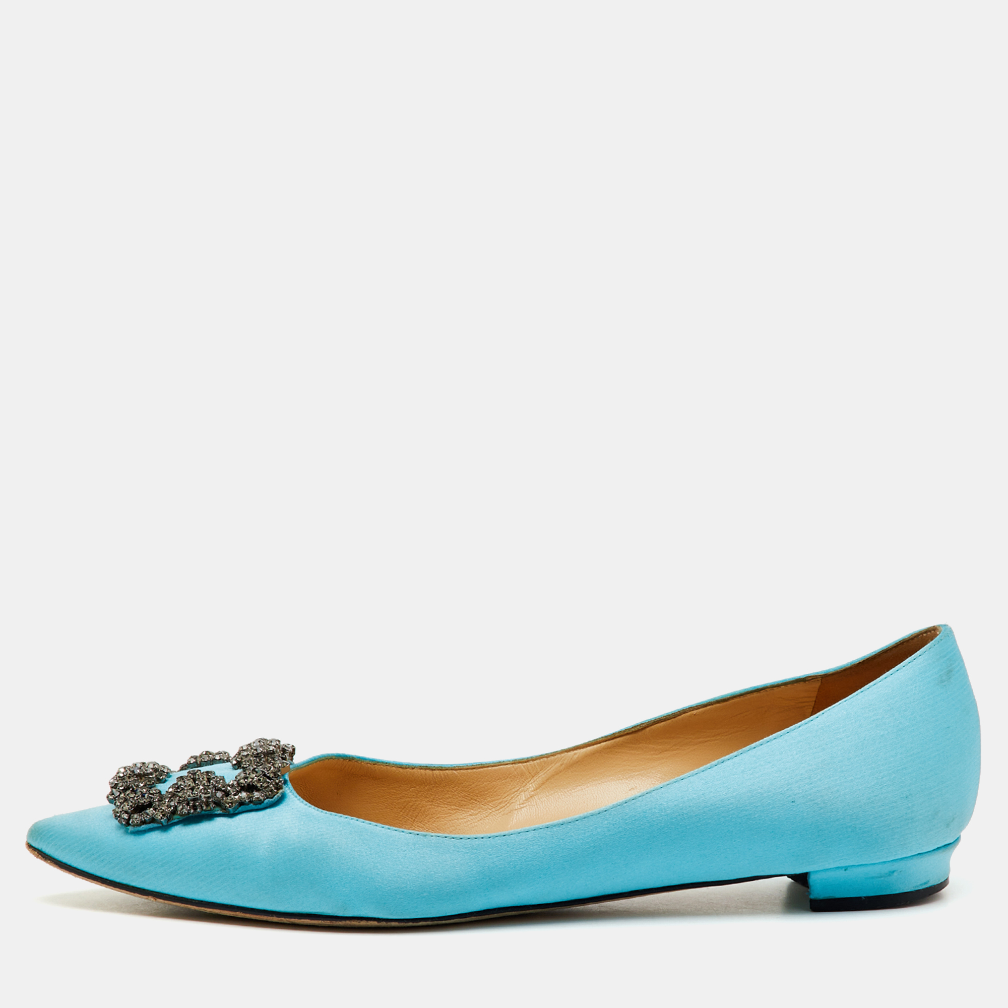 

Manolo Blahnik Blue Satin Hangisi Ballet Flats Size