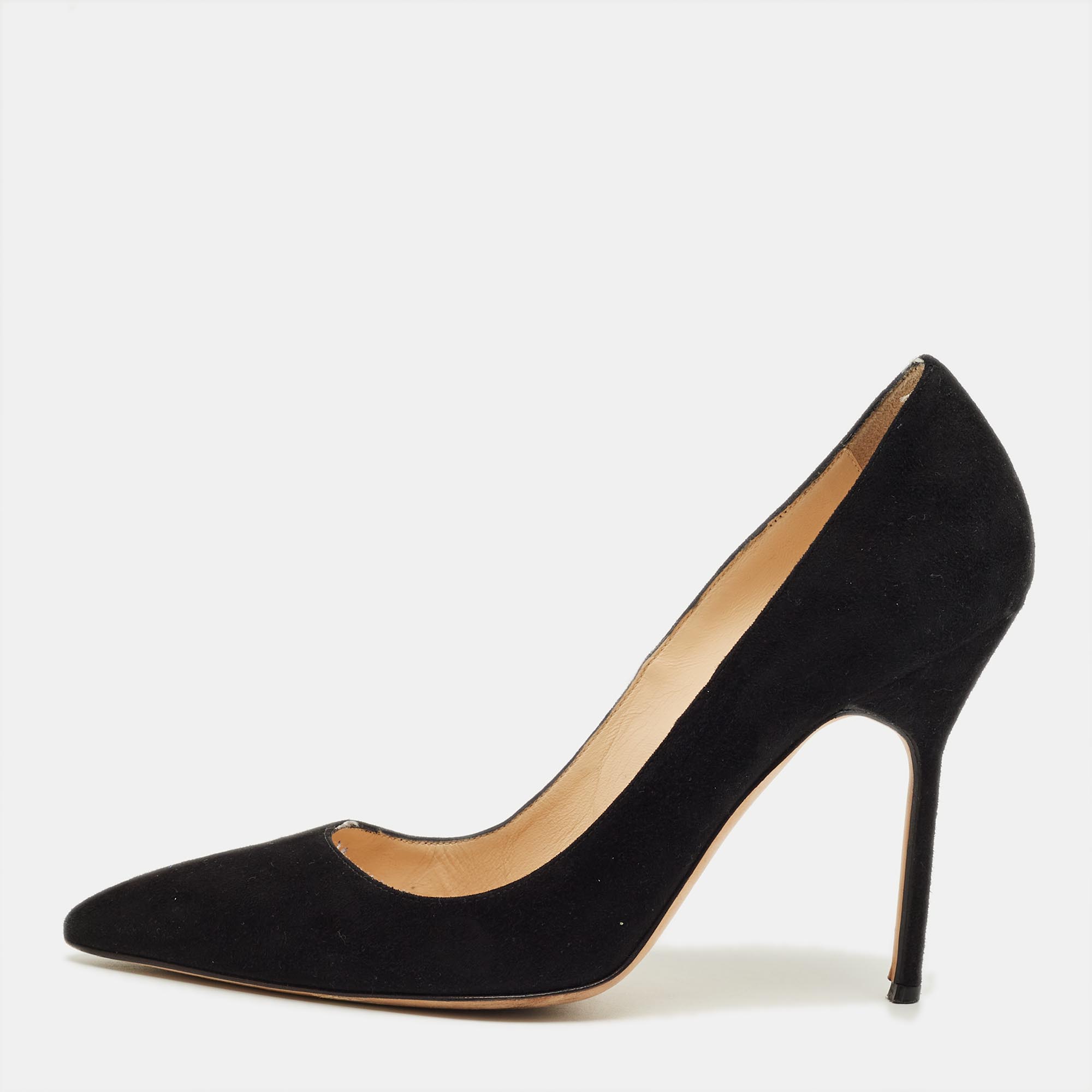 Pre-owned Manolo Blahnik Black Suede Bb Pointed Toe Pumps Size 38