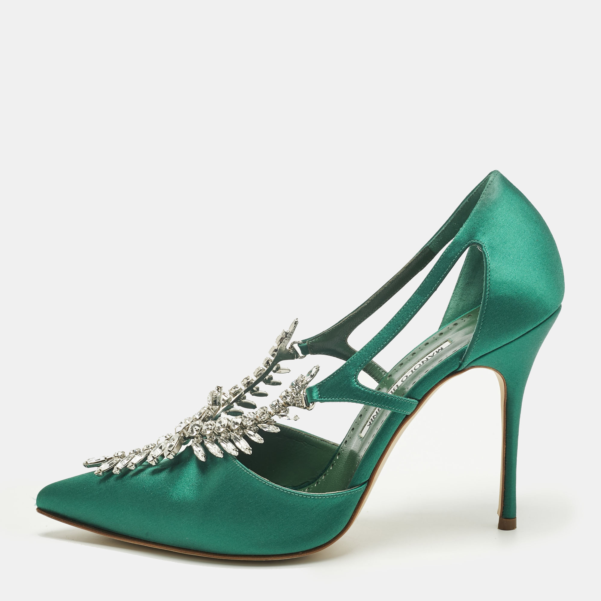 

Manolo Blahnik Green Satin Lala Pumps Size