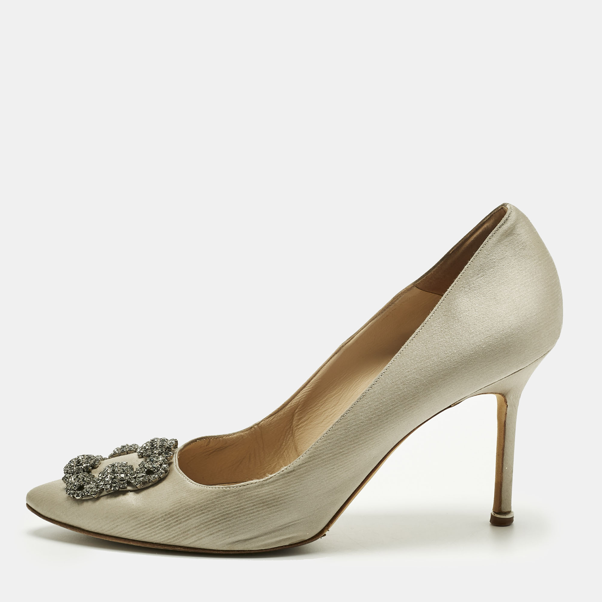 

Manolo Blahnik Grey Satin Hangisi Pumps Size