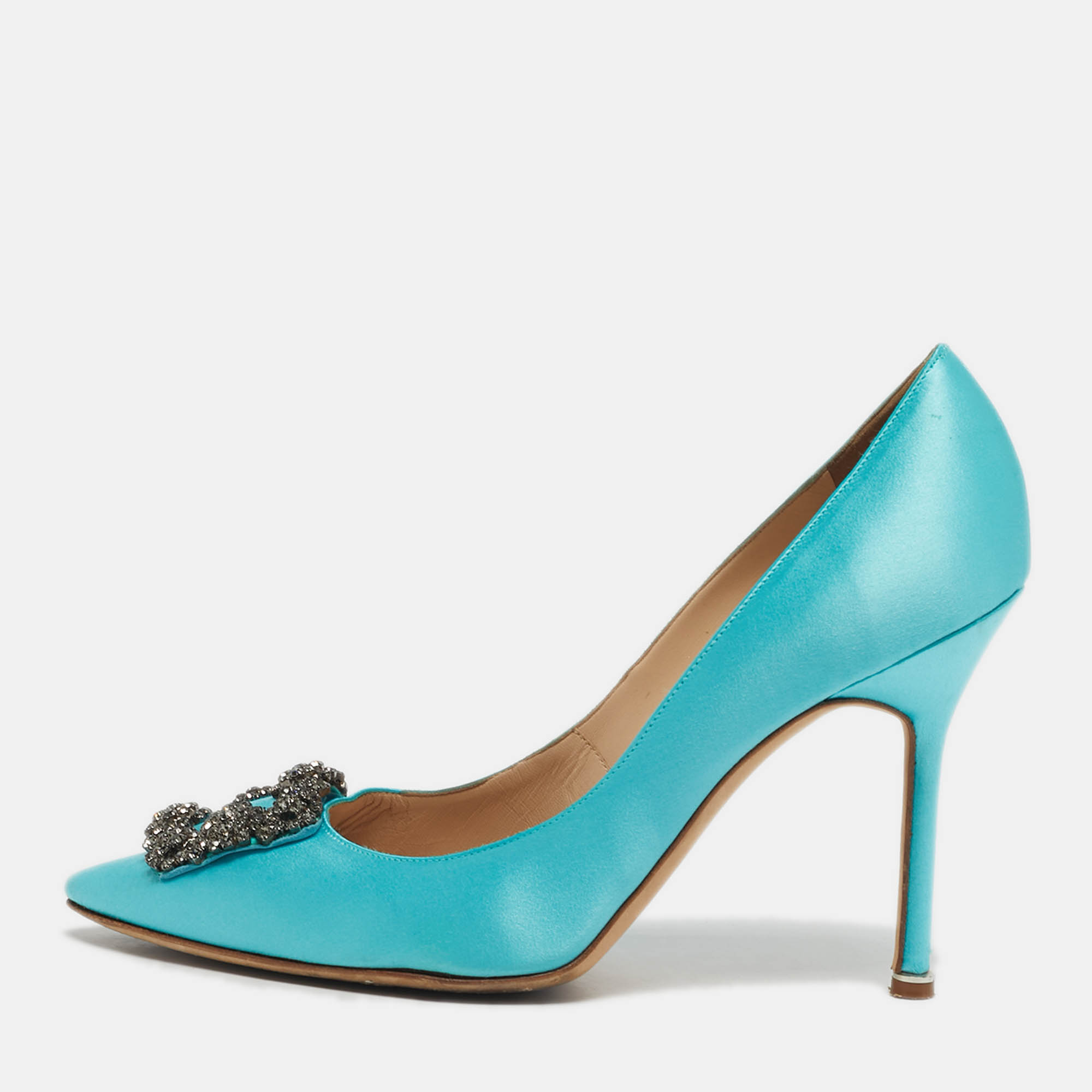 

Manolo Blahnik Hangisi Size  Blue Satin Pumps