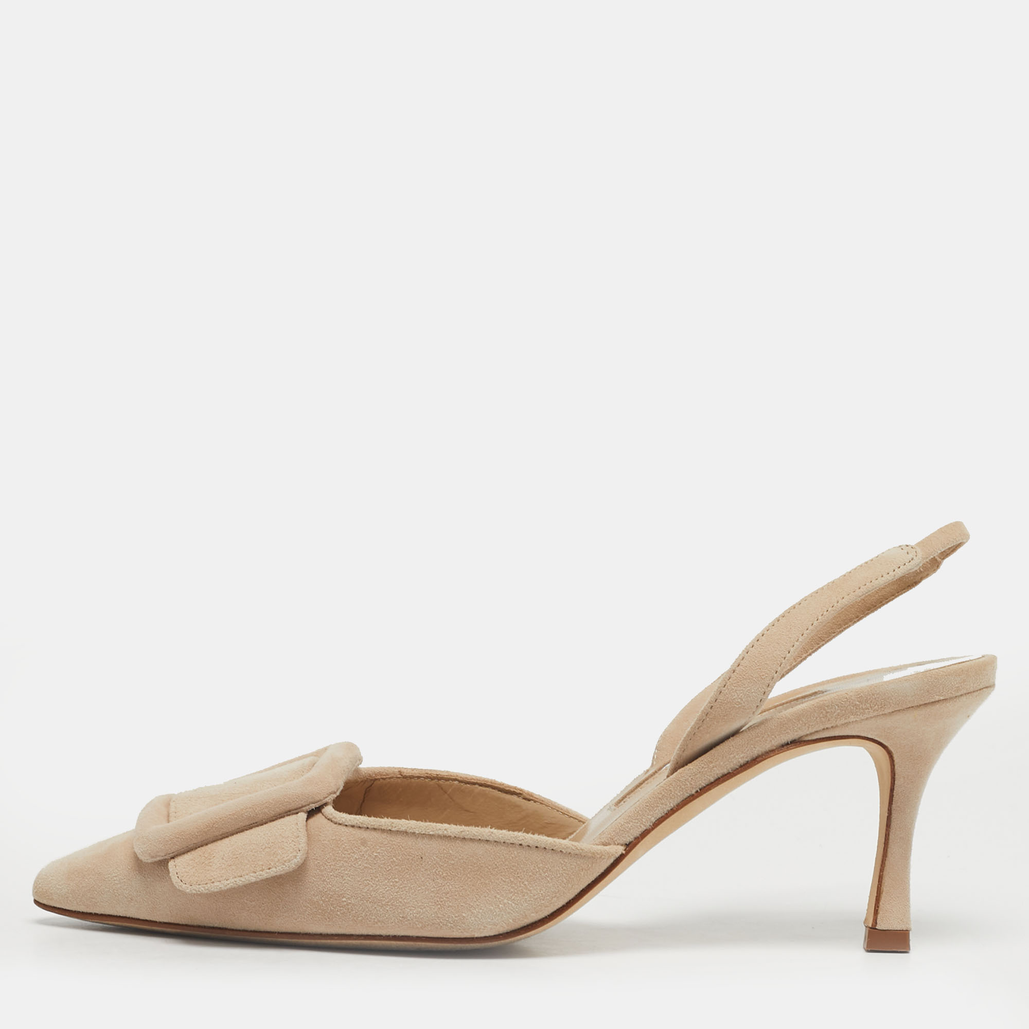 

Manolo Blahnik Maysli Size  Beige Suede Slingback Pumps