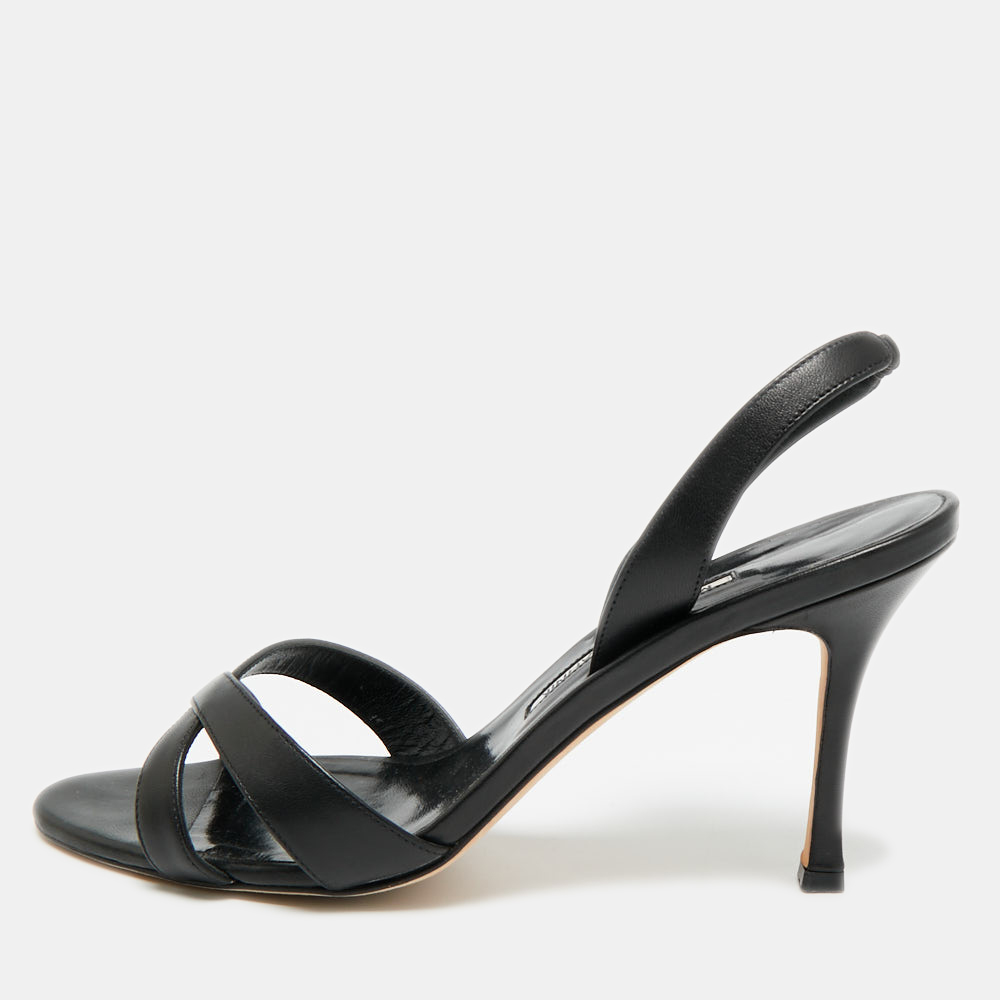 

Manolo Blahnik Callasli Size  Black Leather Slingback Sandals