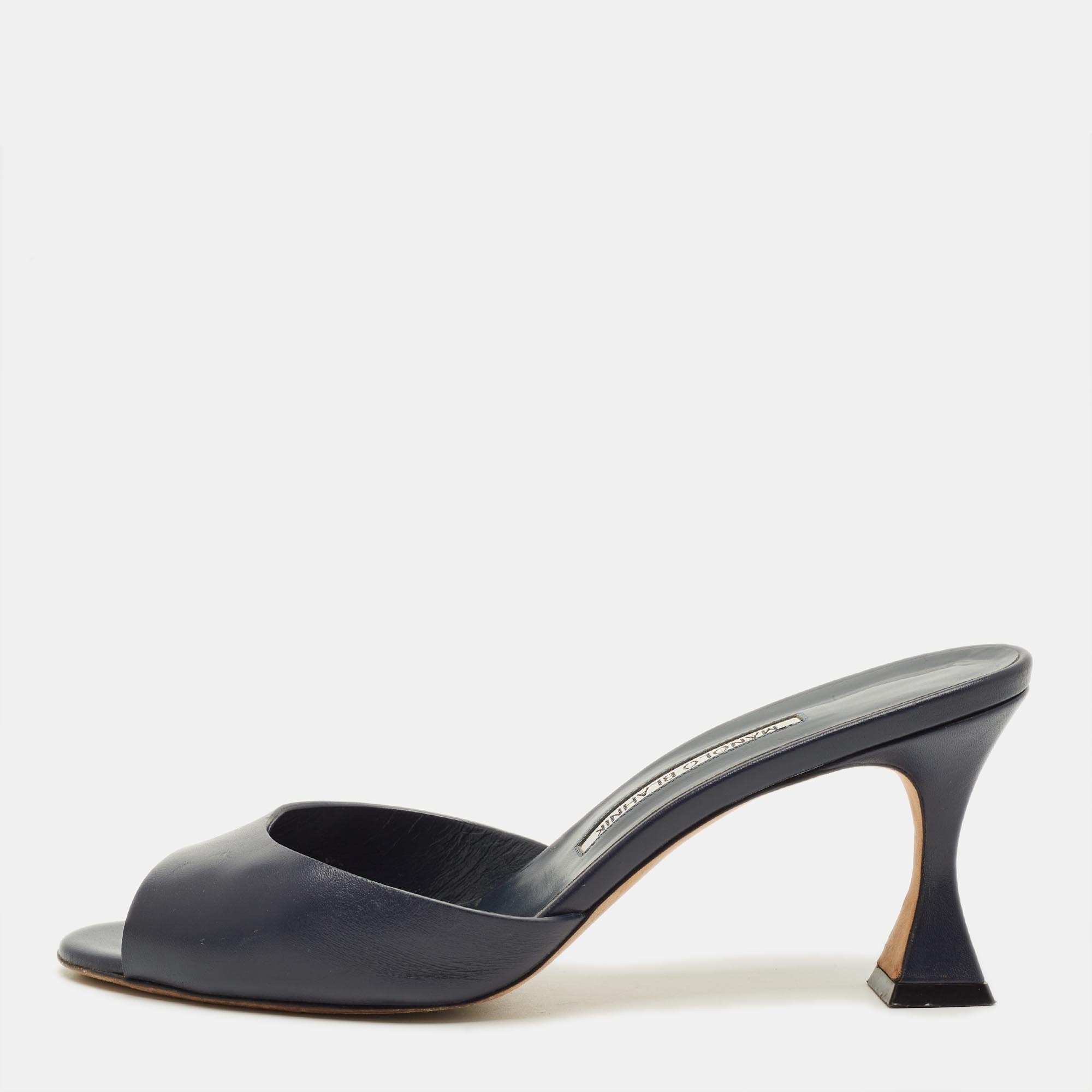 

Manolo Blahnik Jadarona Size  Navy Blue Leather Mules