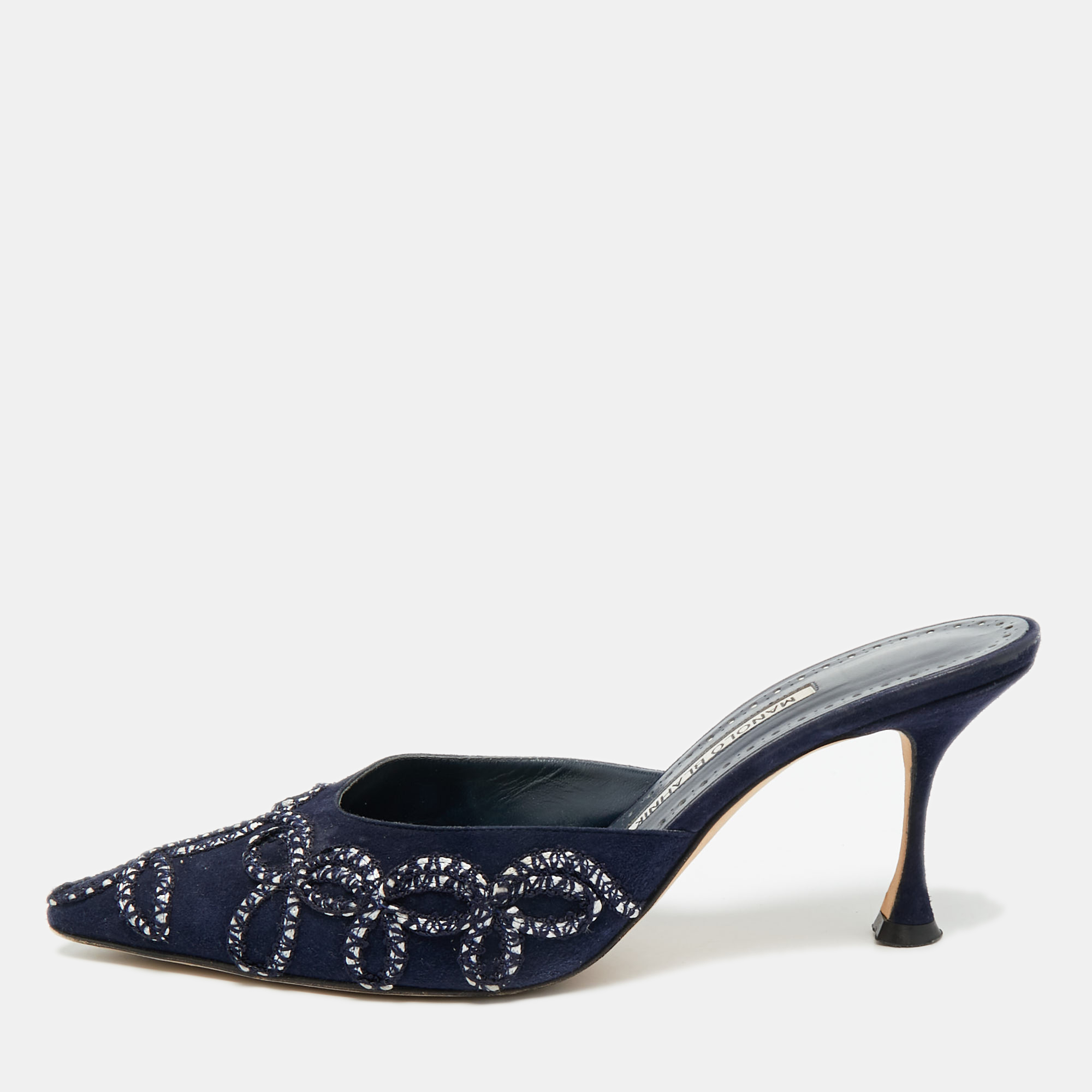 

Manolo Blahnik Size  Navy Blue Suede Mules