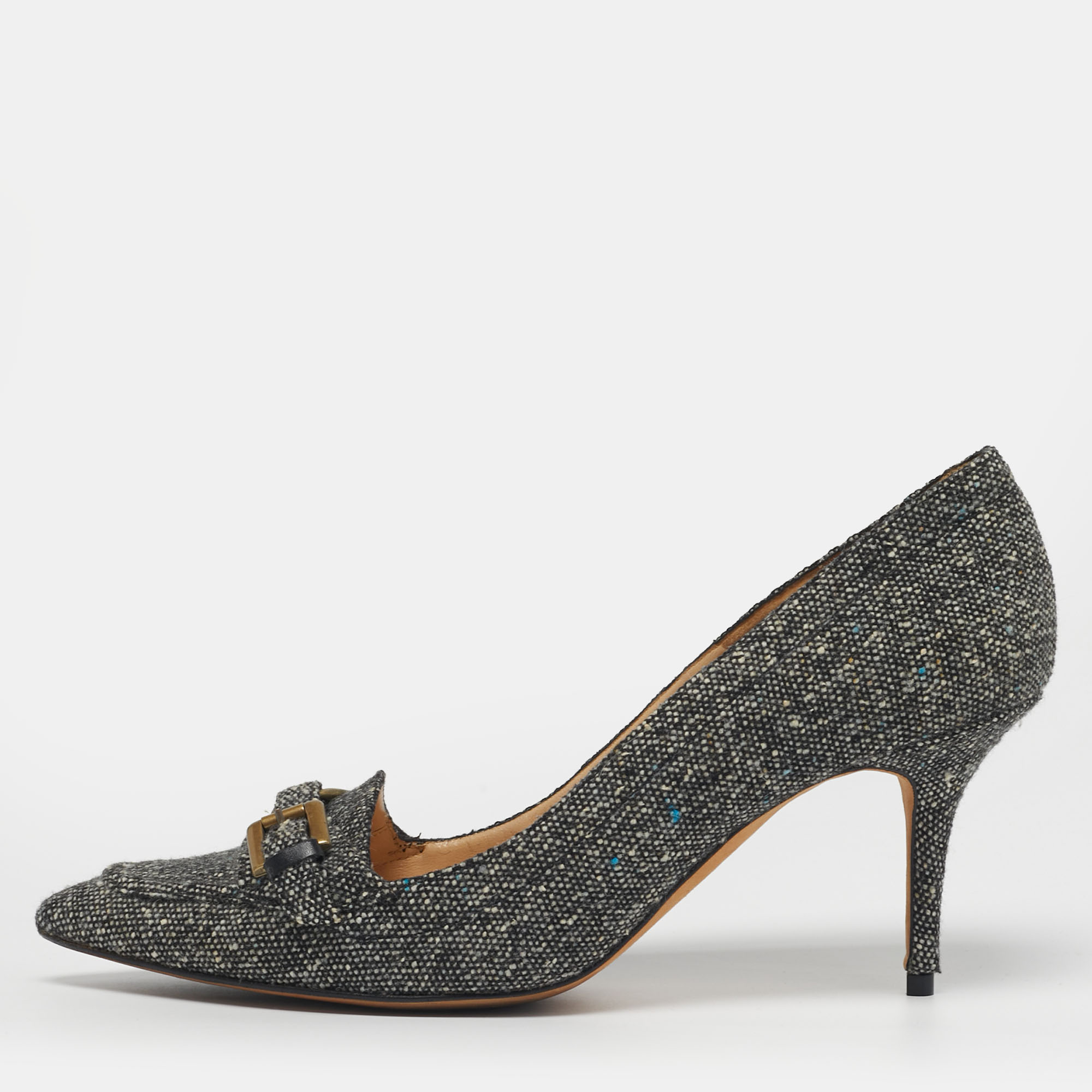 

Manolo Blahnik Size  Black Tweed Pointed Toe Loafer Pumps