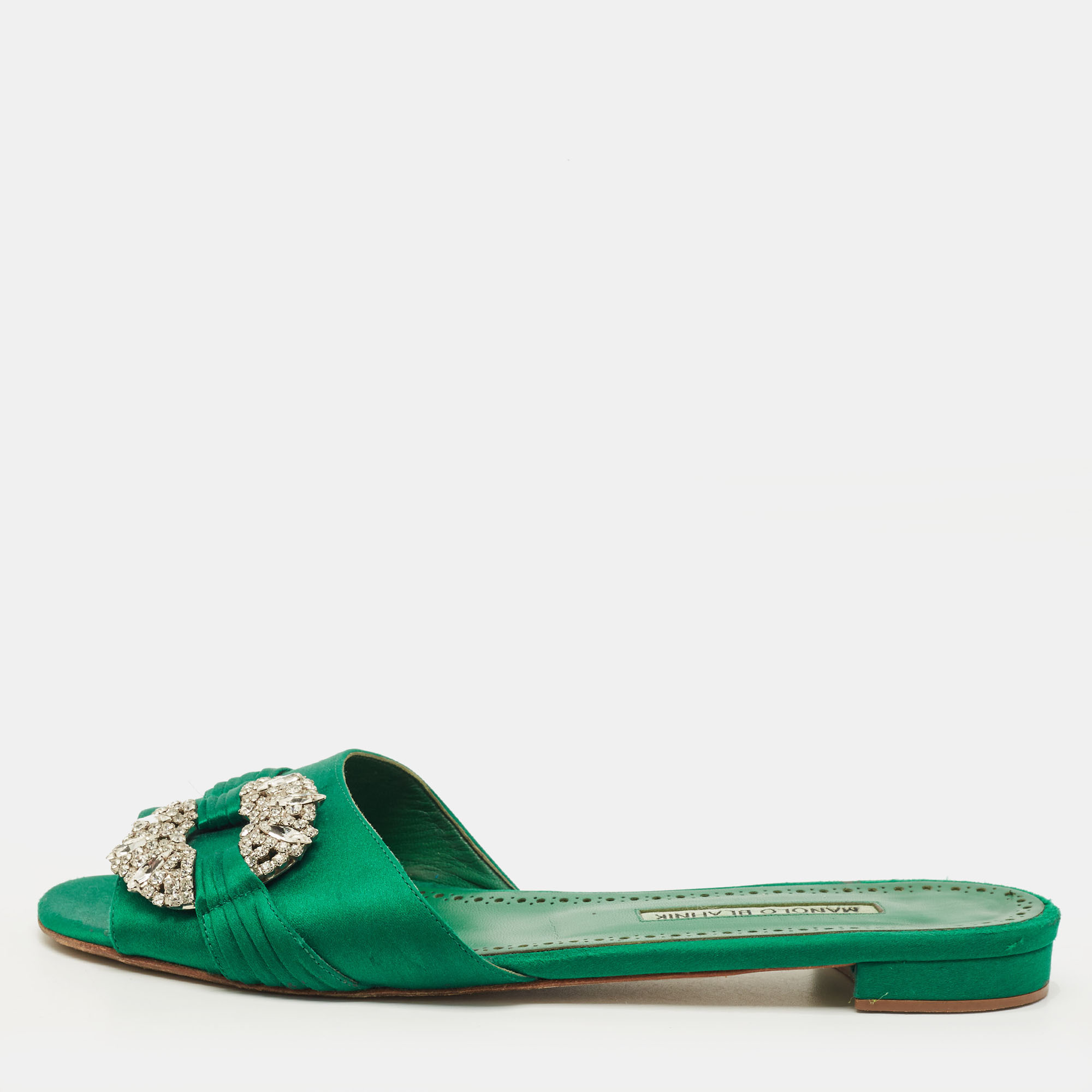 

Manolo Blahnik Size  Green Satin Flat Slides
