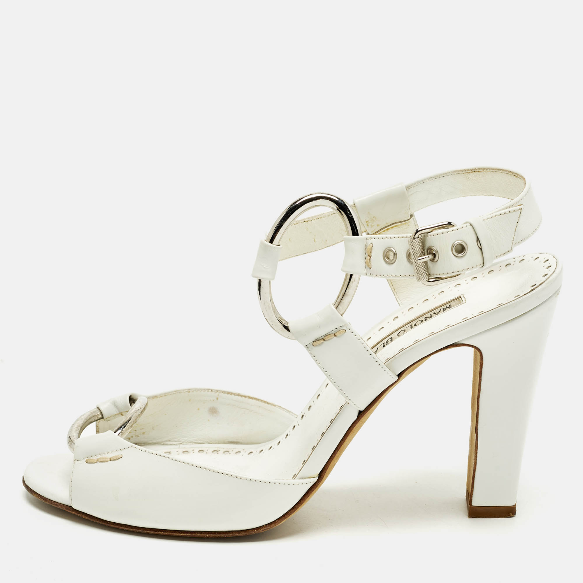 

Manolo Blahnik Size  White Leather Ankle Strap Sandals
