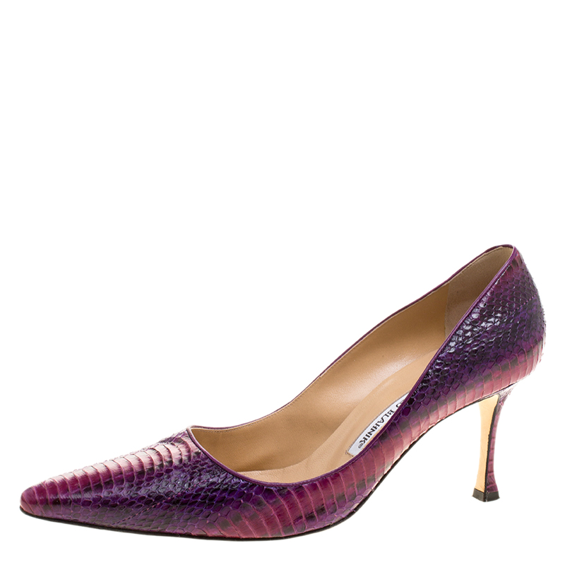 purple snakeskin heels