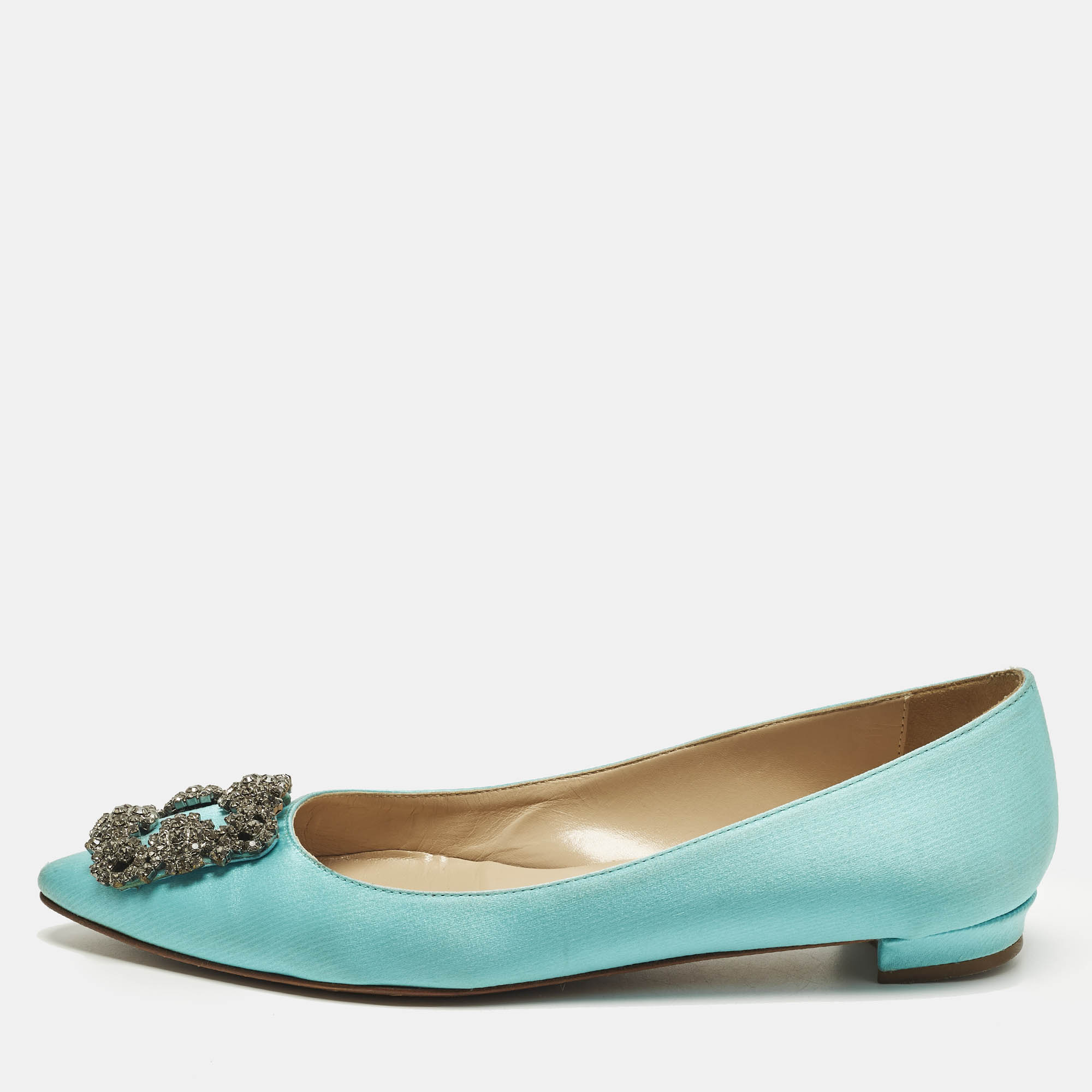 

Manolo Blahnik Hangisi Size  Blue Satin Ballet Flats