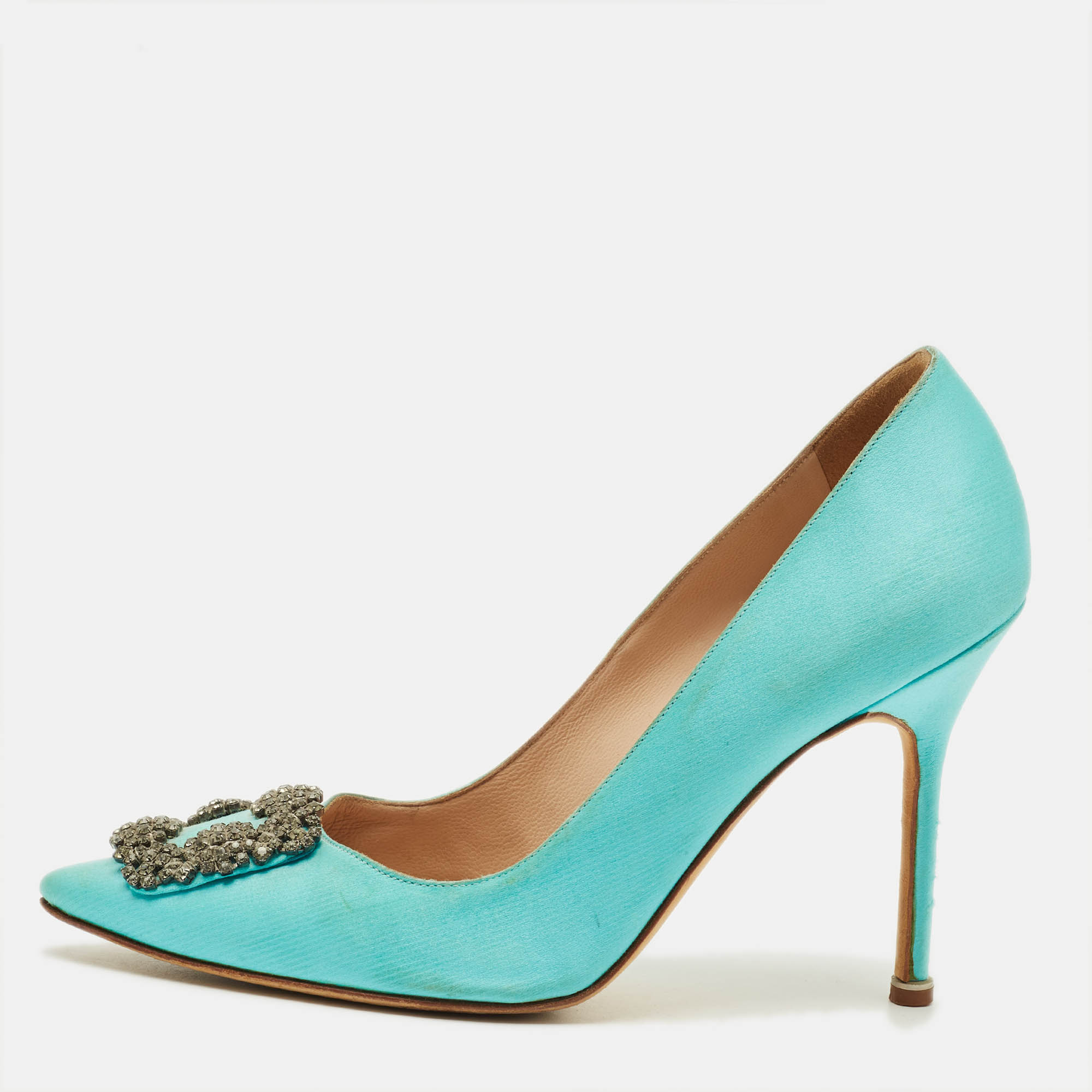 

Manolo Blahnik Hangisi Size  Blue Satin Pumps