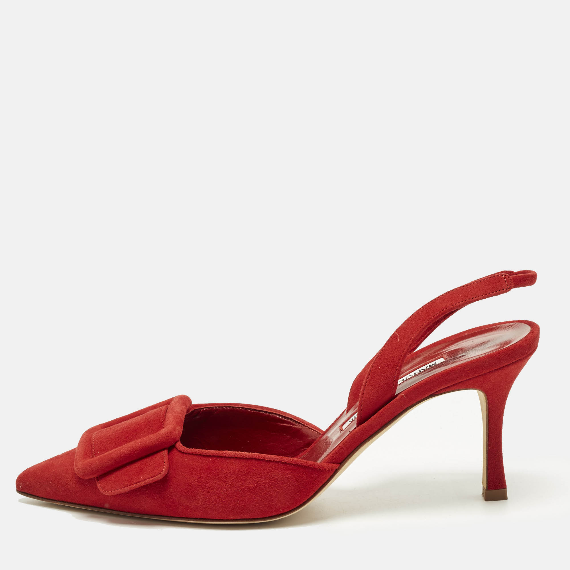 

Manolo Blahnik Maysli Size  Red Suede Slingback Pumps