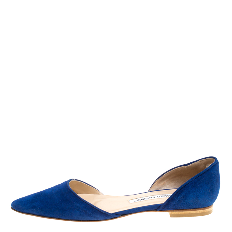 

Manolo Blahnik Cobalt Blue Suede Soussaba D'Orsay Flats Size