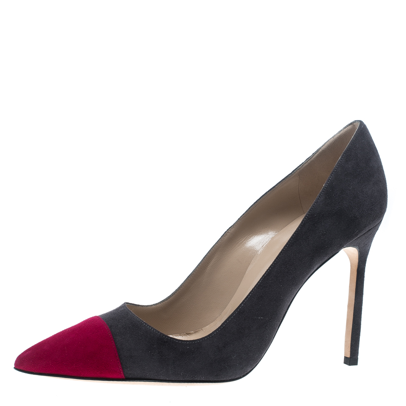 Pre Owned حذاء كعب عالي مانولو بلانيك بيبونتا سويدي ثنائي اللون مقدمة مدببة مقاس 40.5