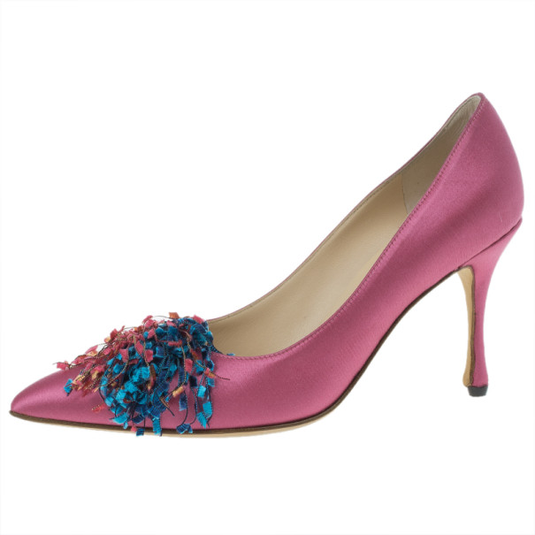 Pre Owned Manolo Blahnik Fuchsia Satin Pump Size 37.5