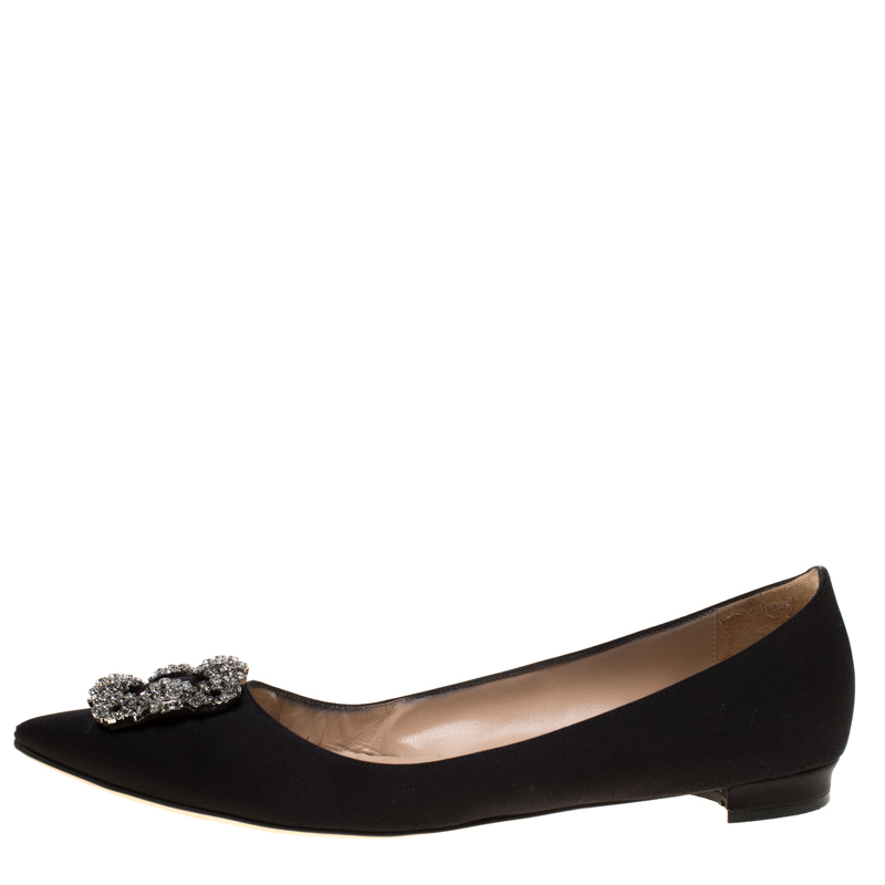 

Manolo Blahnik Black Satin Hangisi Ballet Flats Size