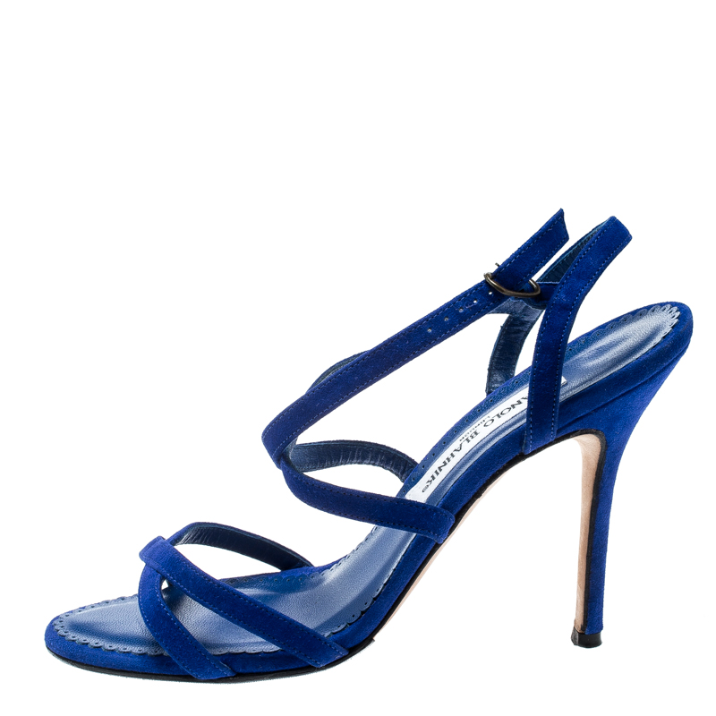 

Manolo Blahnik Blue Suede Bayan Strappy Sandals Size