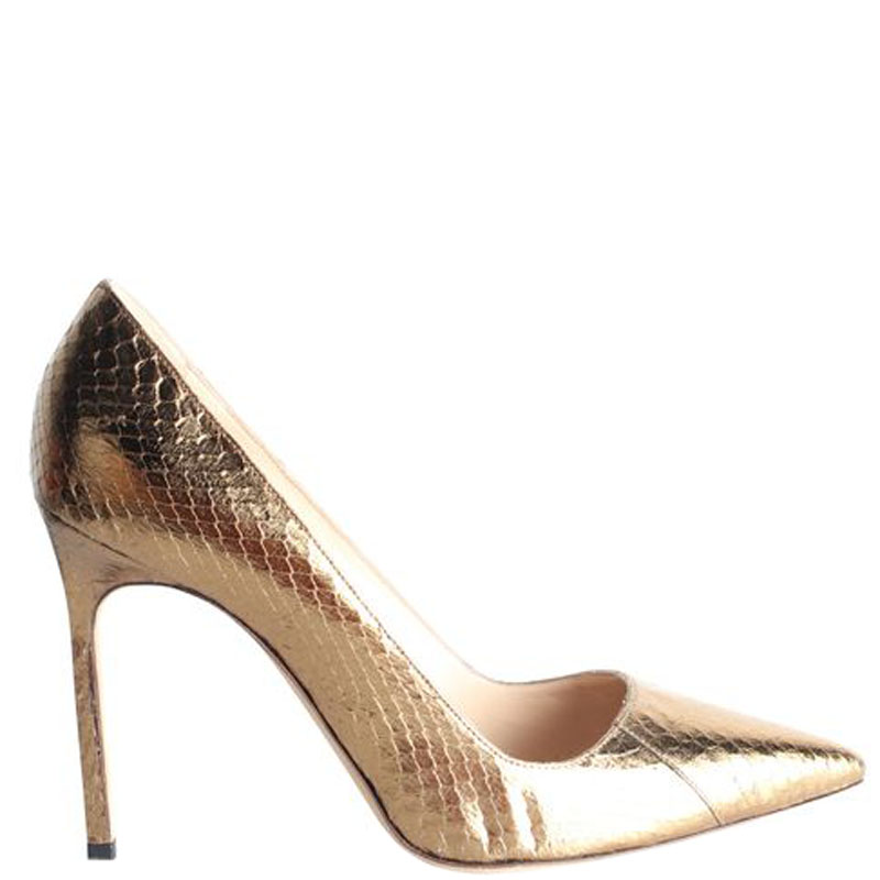 Click to view more detailed imagery on our partner's website Manolo Blahnik Bronze Bb Leather Pumps Size 36.5