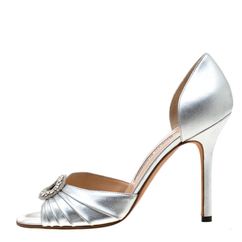 

Manolo Blahnik Silver Pleated Satin Sedaraby D'orsay Sandals Size