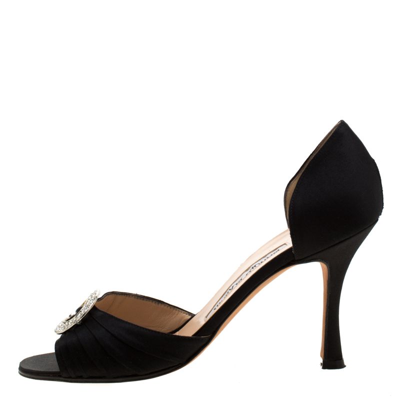 

Manolo Blahnik Black Pleated Satin Sedaraby D'orsay Sandals Size