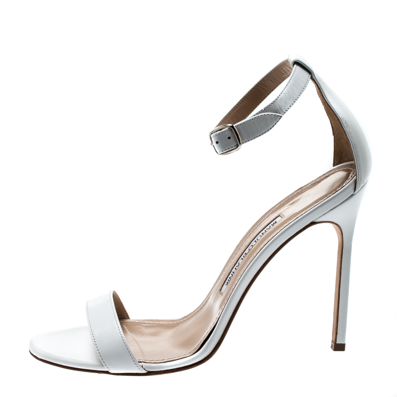 

Manolo Blahnik White Leather Chaos Ankle Strap Sandals Size