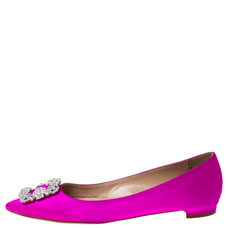 

Manolo Blahnik Magenta Satin Hangisi Ballet Flats Size, Pink