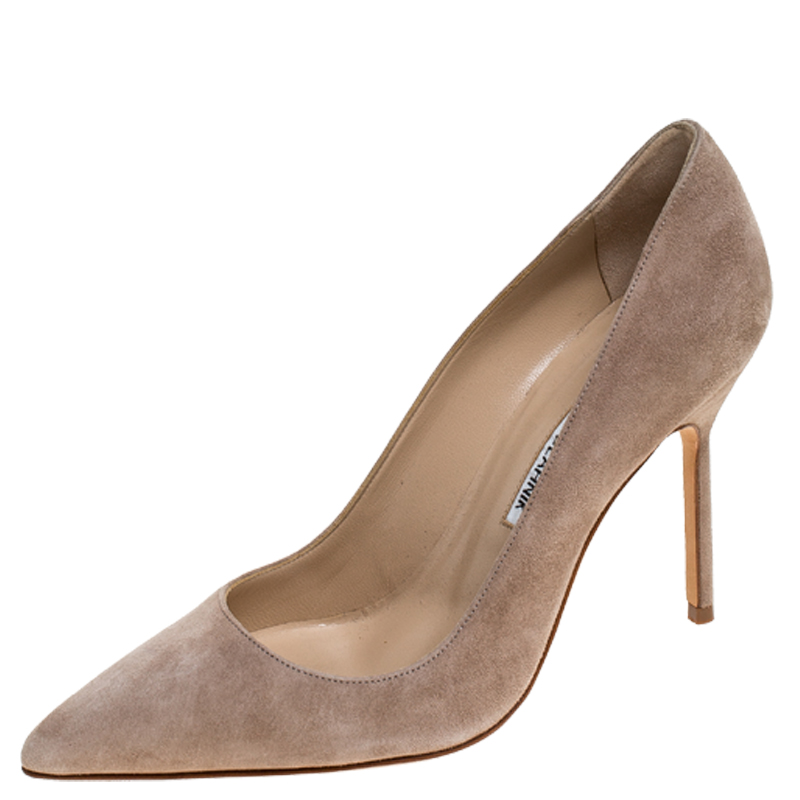 Pre Owned Manolo Blahnik Beige Suede BB Pointed Toe Pumps Size 37