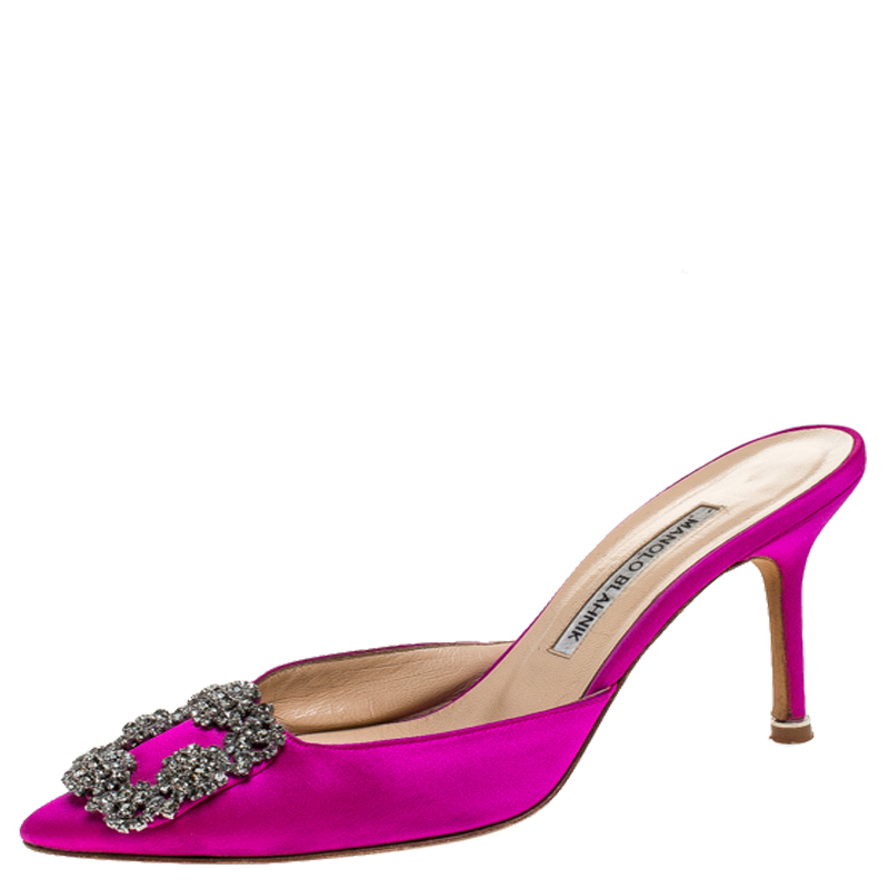 Manolo Blahnik Pink Maysale Embellished Pointed Toe Mules Size 36.5